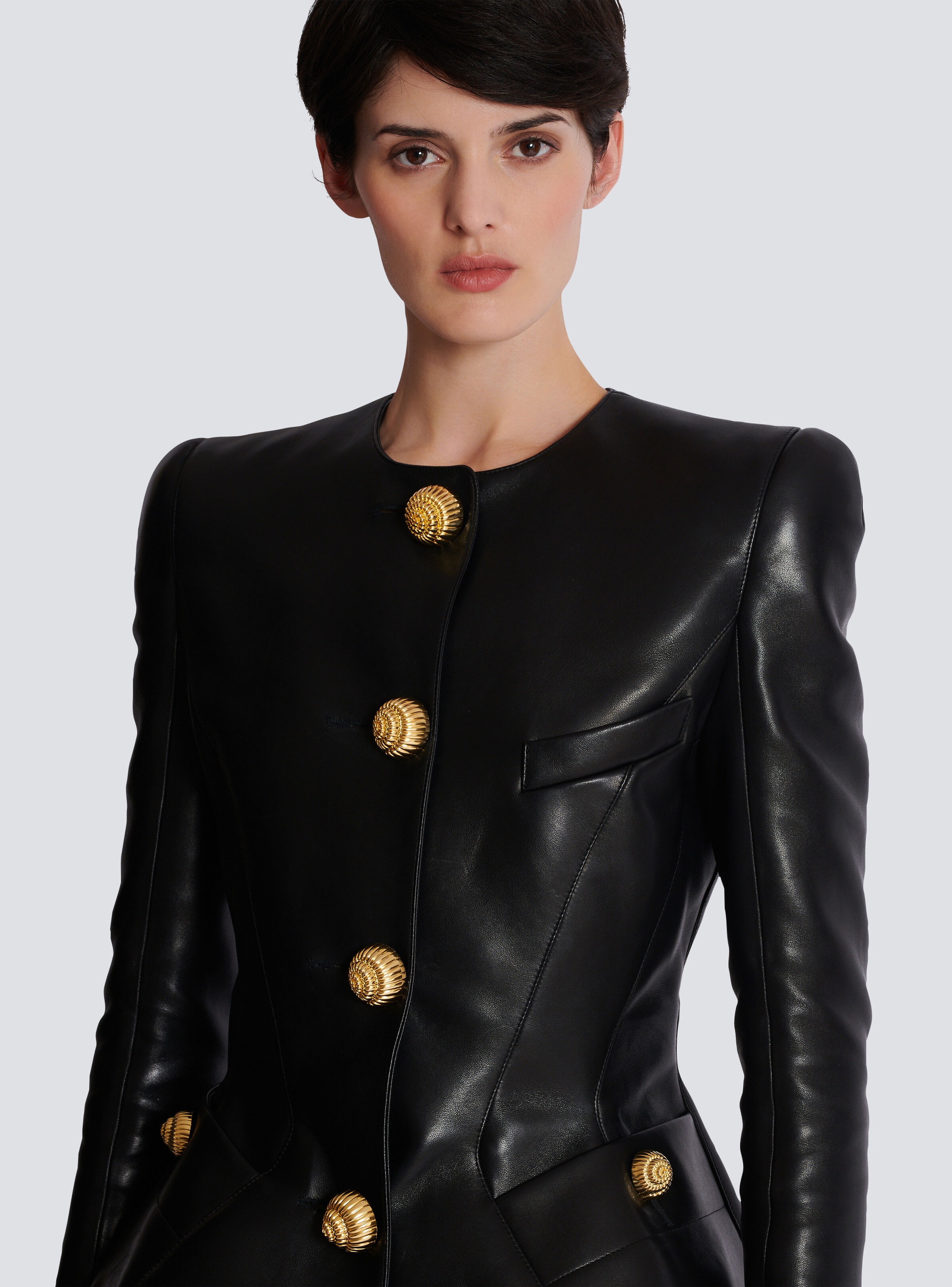 Lambskin leather peplum jacket - 7