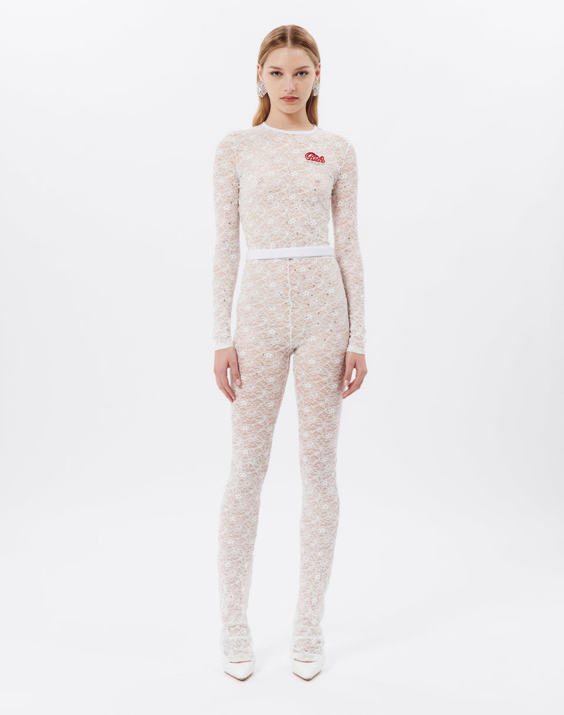 Alessandra Rich STRETCH LACE TOP WITH HOTFIX AND PATCH outlook