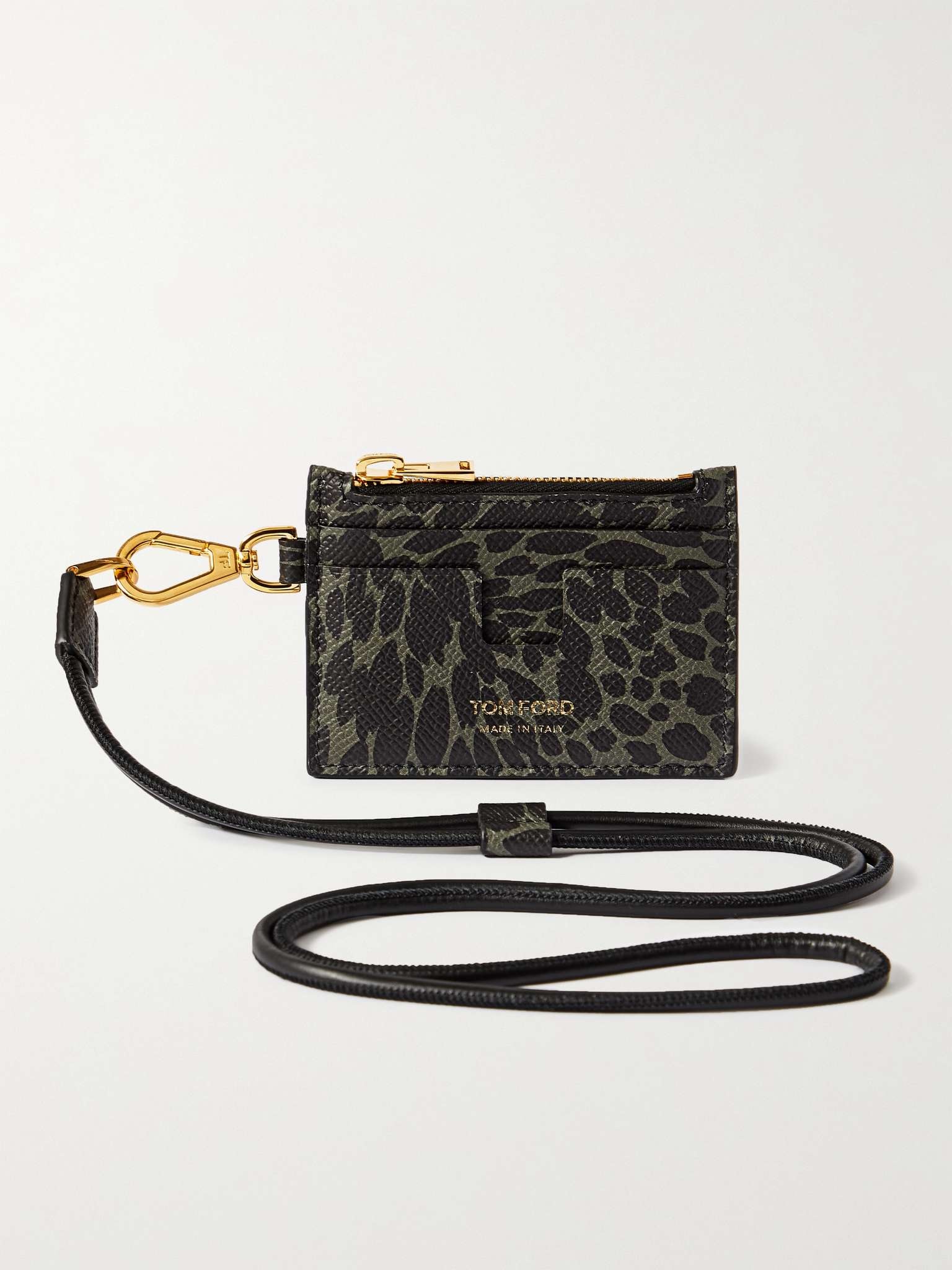 Leopard-Print Full-Grain Leather Cardholder with Lanyard - 1