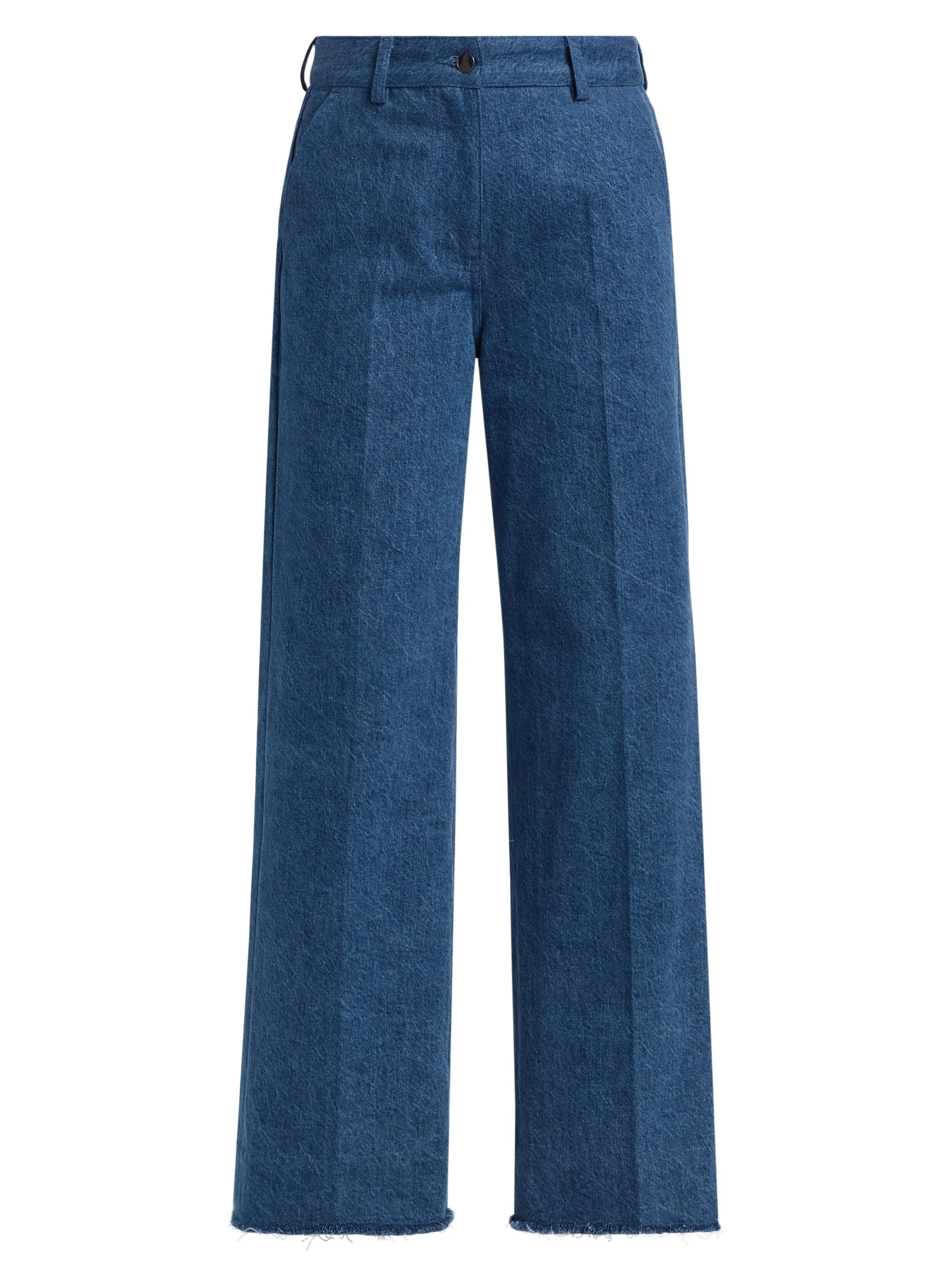 Women's Frayed Wide-Leg Crop Jeans - Indigo - 1