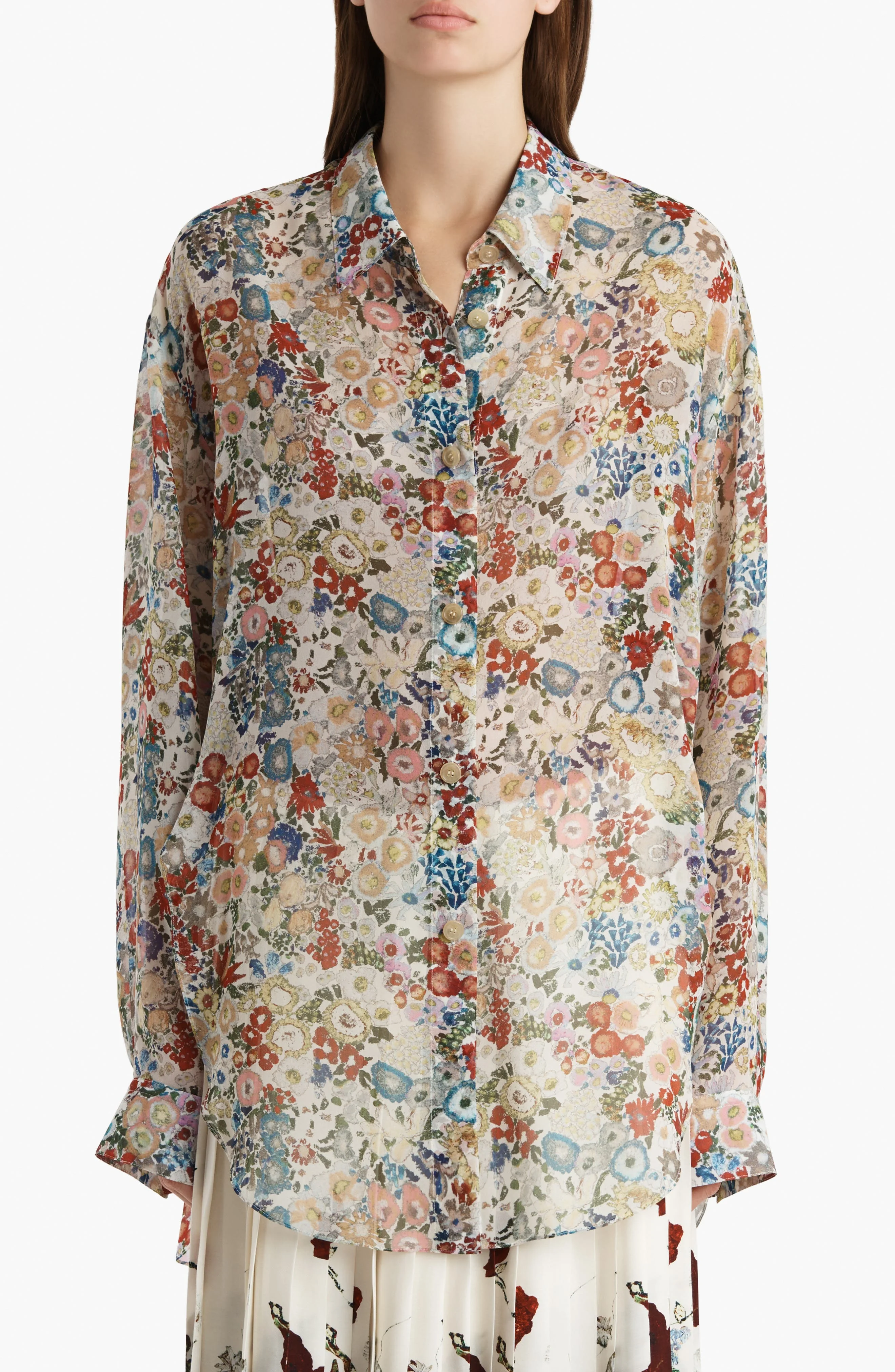 Khaite Goya Floral Silk Chiffon Button-Up Shirt in Cream Multi at Nordstrom - 1