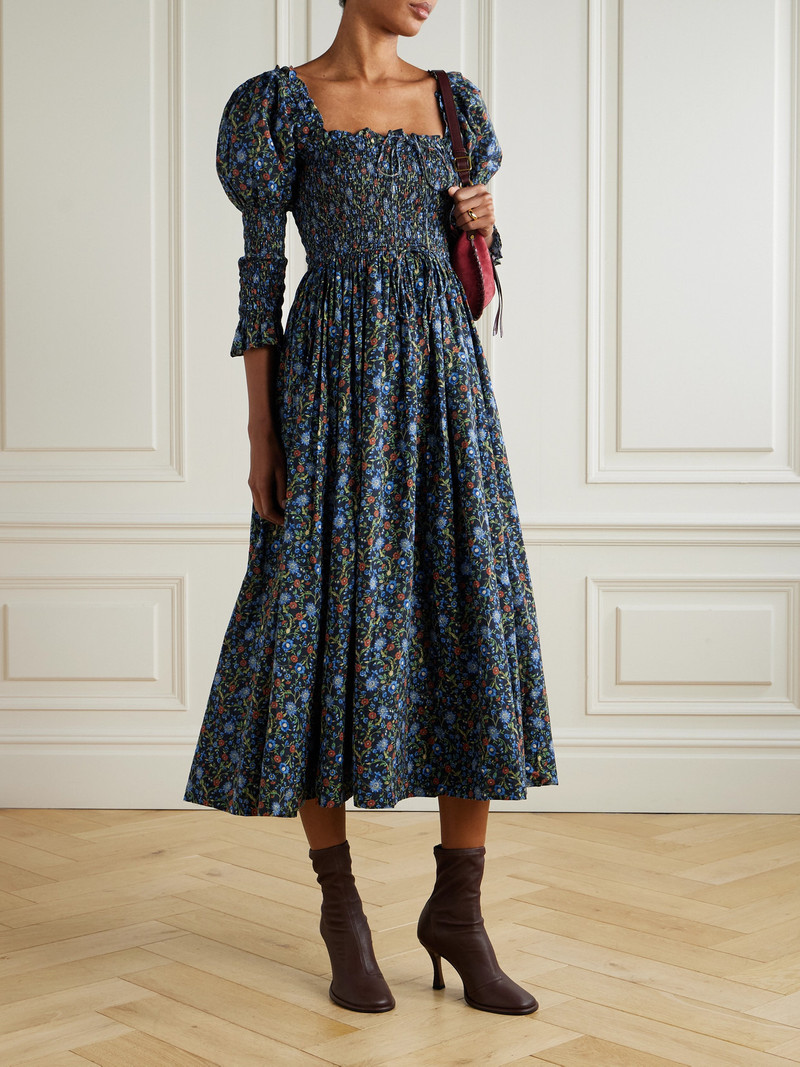 DÔEN Bijou Shirred Floral-print Organic Cotton-voile Midi Dress outlook