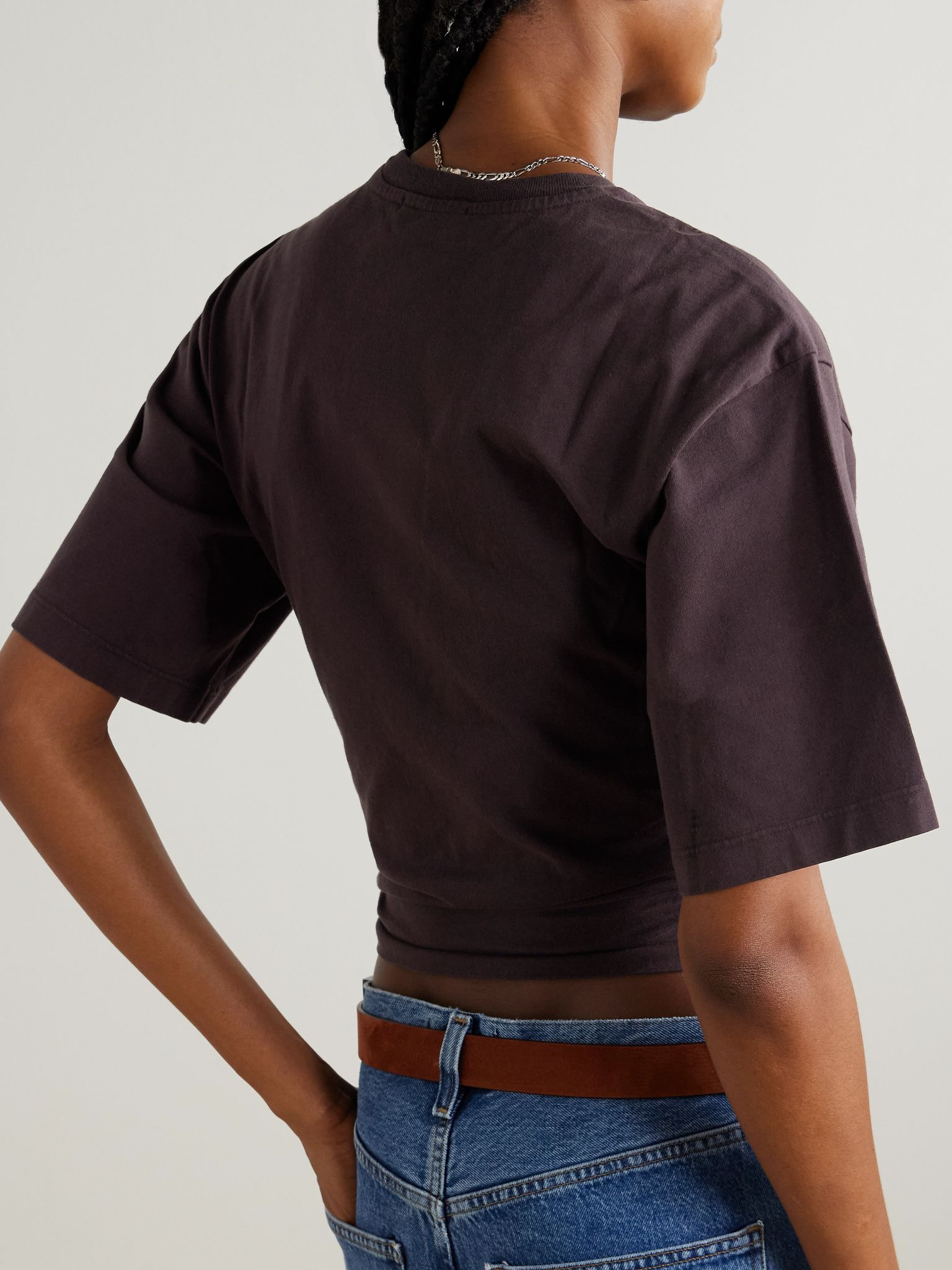 Shari ruched cotton-jersey T-shirt Brown - 4
