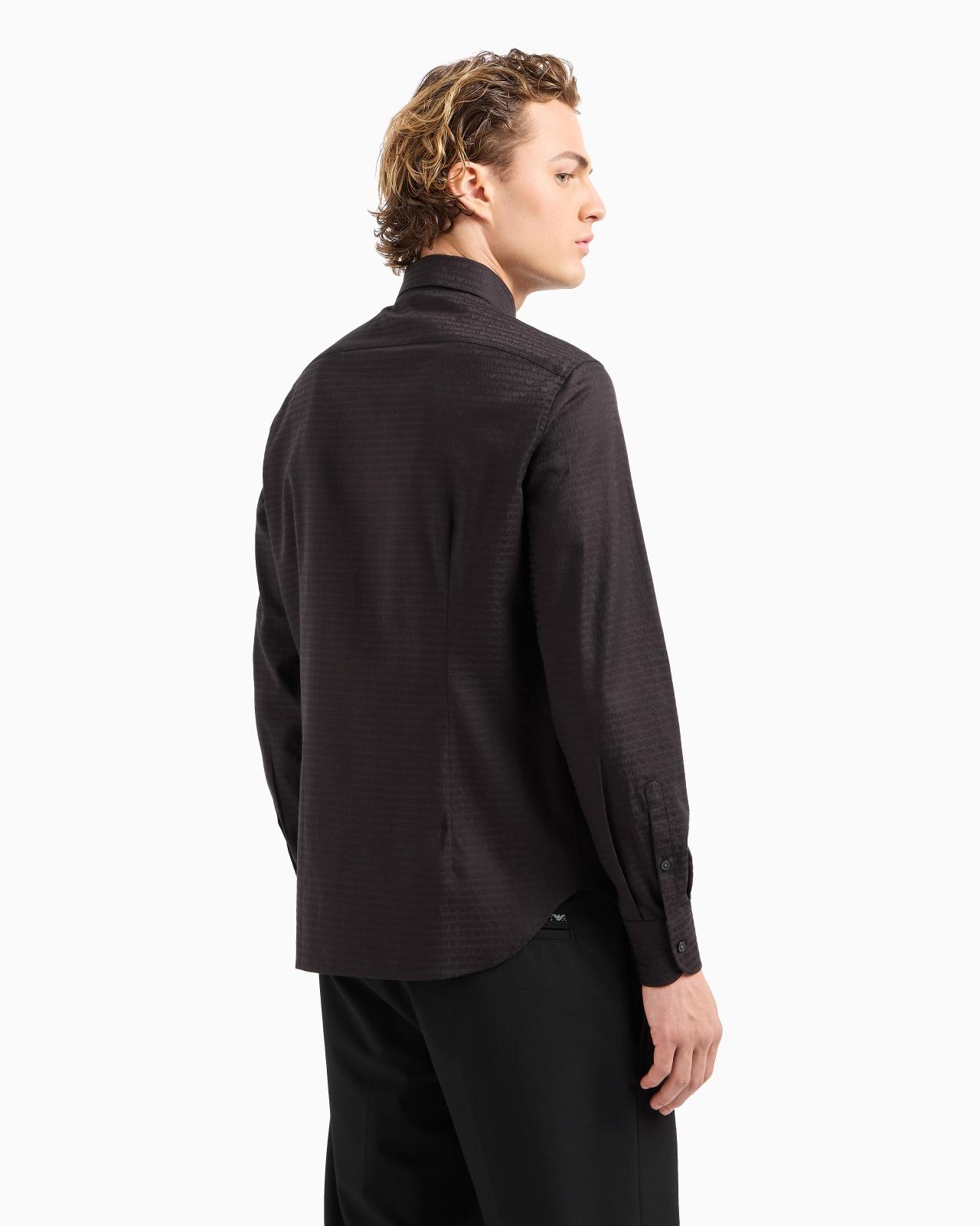 Cotton shirt with all-over jacquard logo lettering - 3