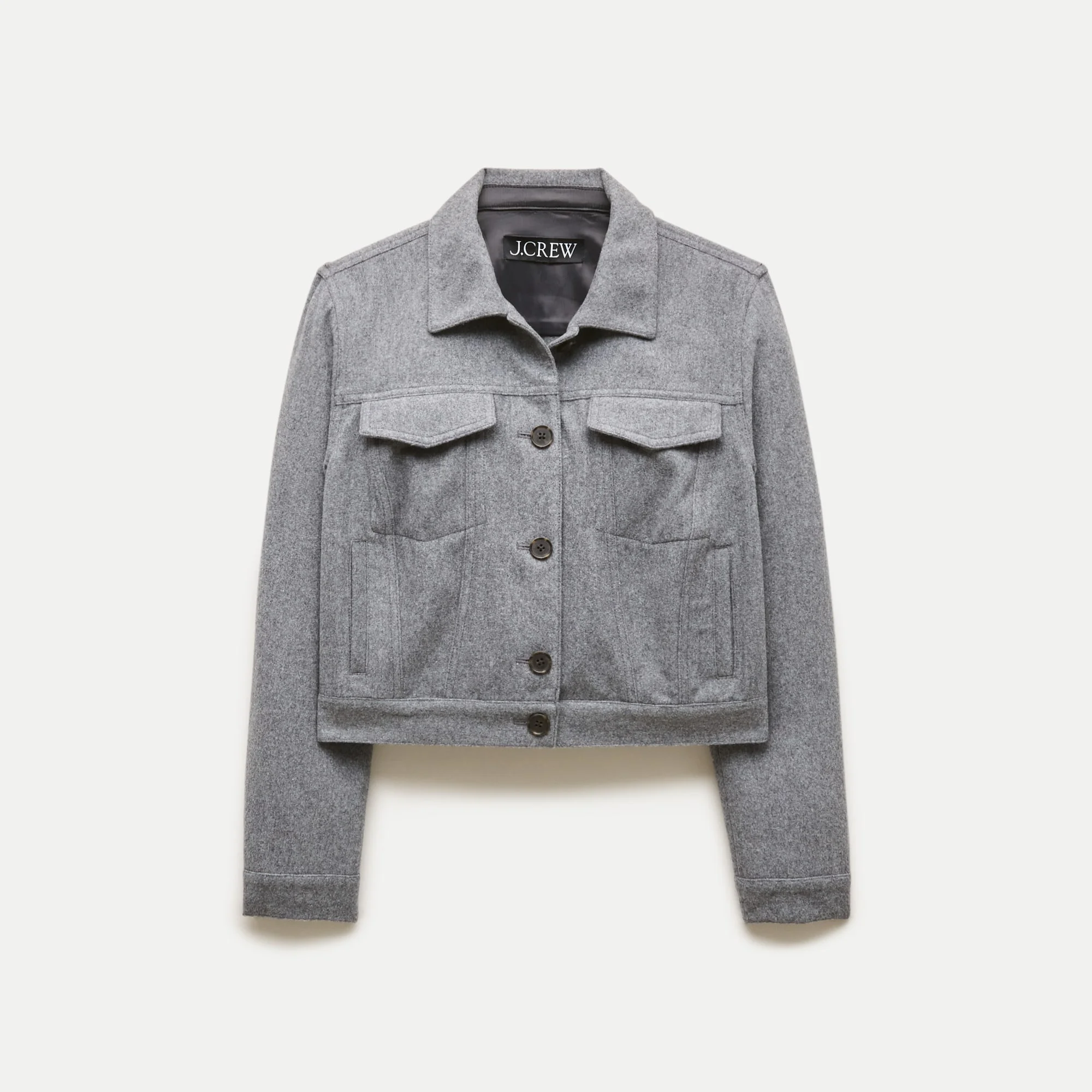 Cropped jacket in wool-blend flannel - 1