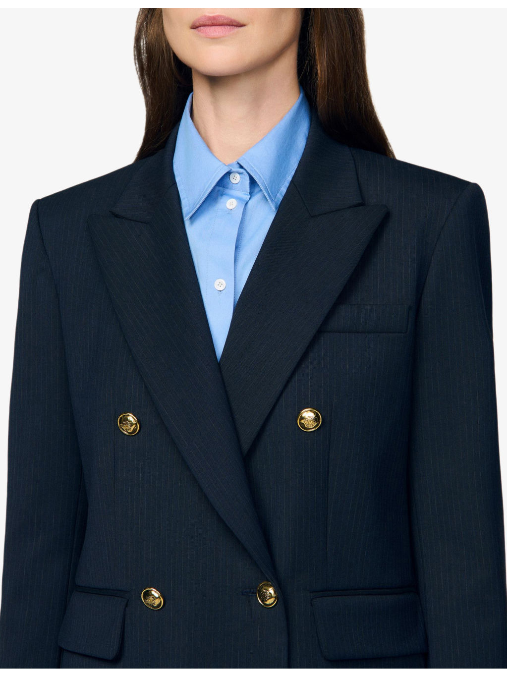 Pinstripe Long-Sleeve Wool-Blend Blazer - 5