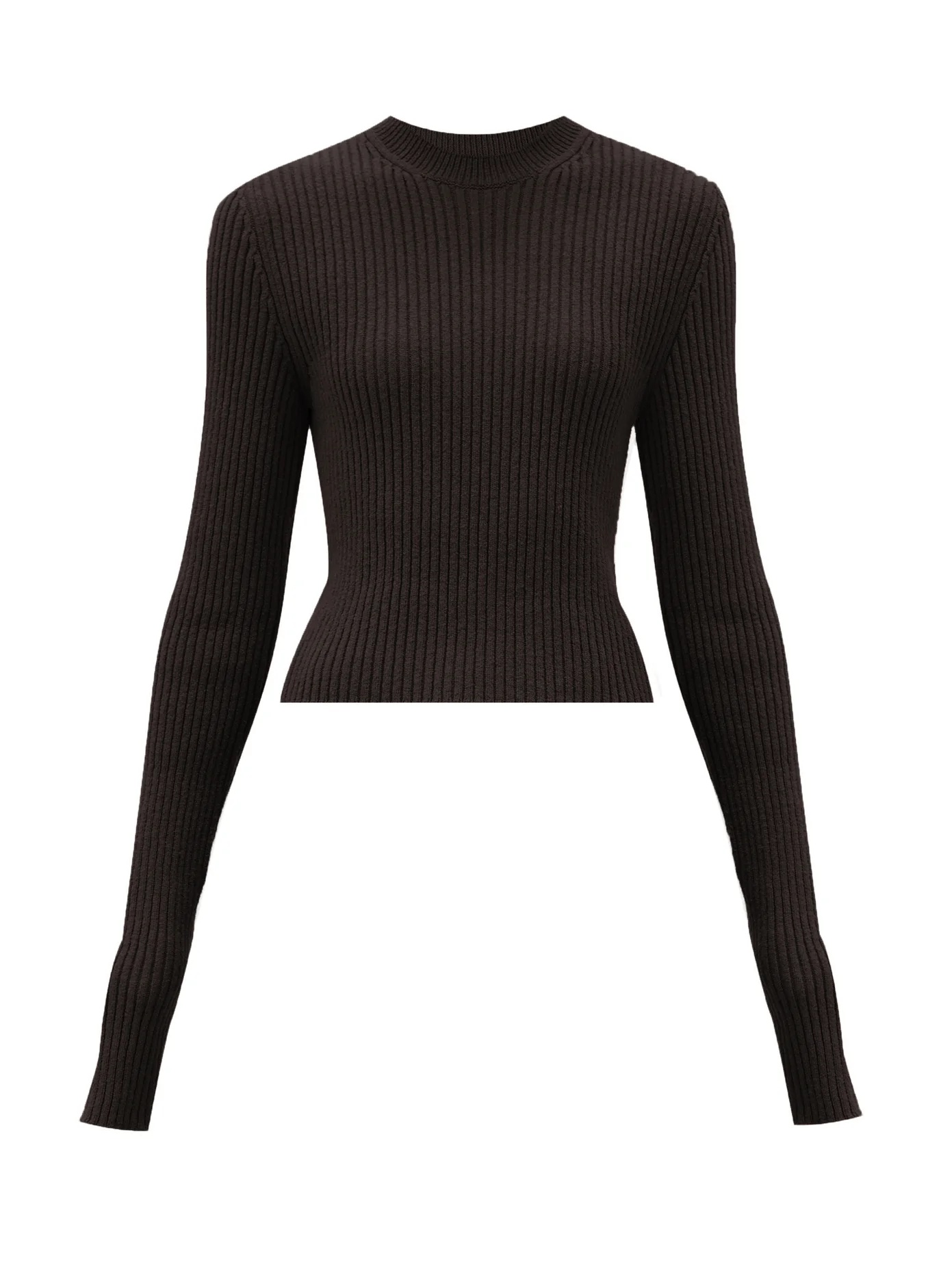 Cropped ribbed-knit sweater - 1