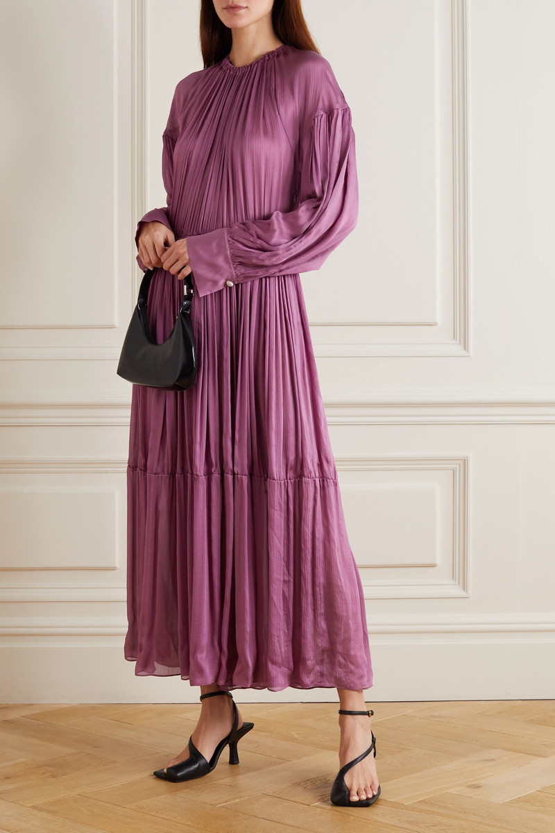Vince Tiered pleated silk midi dress outlook