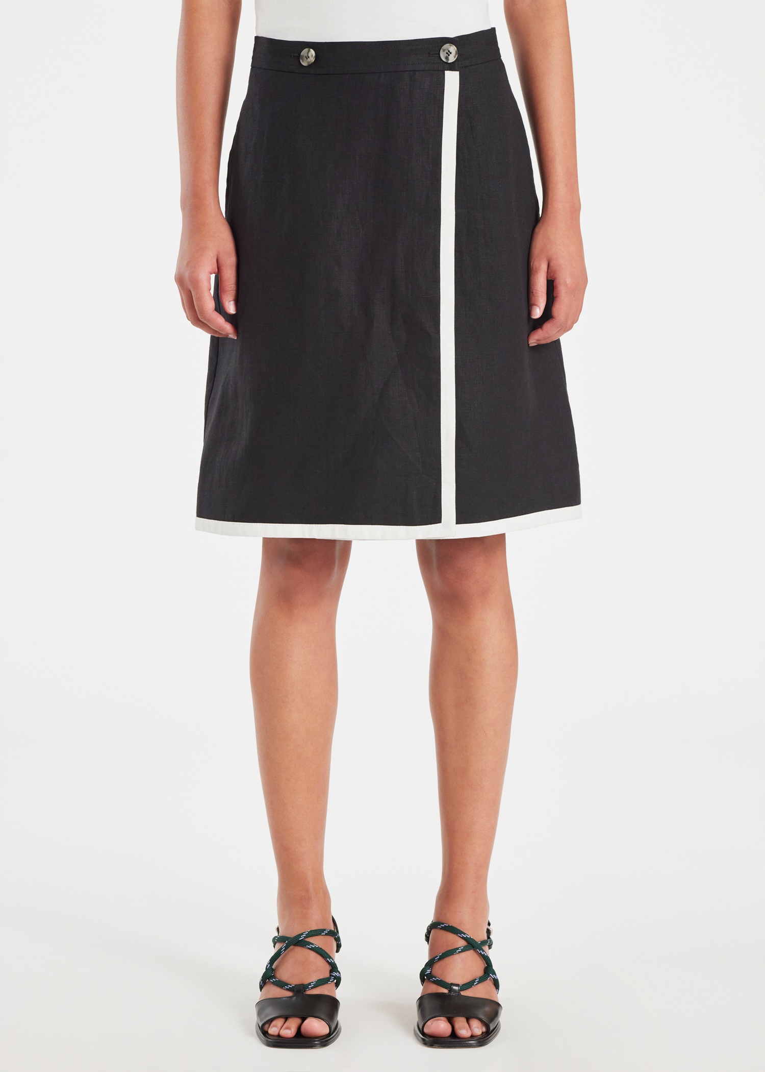 Women's Black Linen Wrap Skirt - 3
