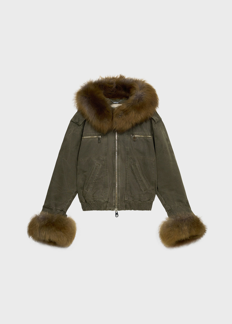 CANVAS BOMBER JACKET WITH FAUX FUR 1