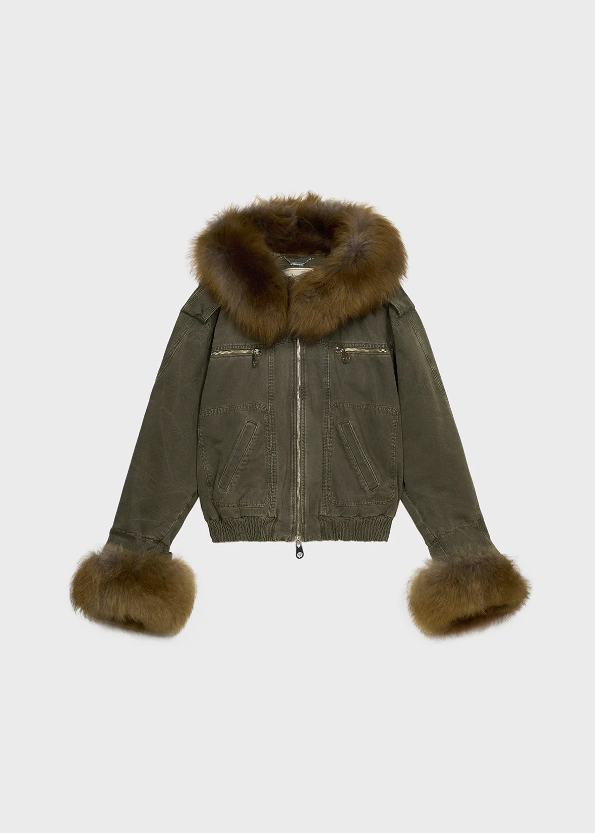 CANVAS BOMBER JACKET WITH FAUX FUR - 1