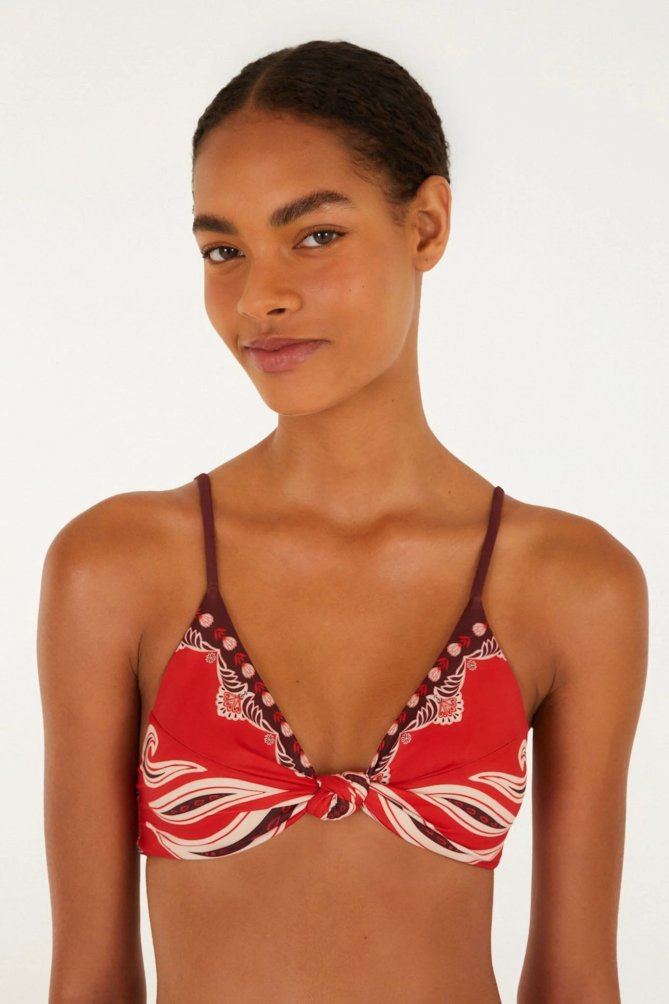 Red Ainika Garden Bandeau Bikini Top - 1