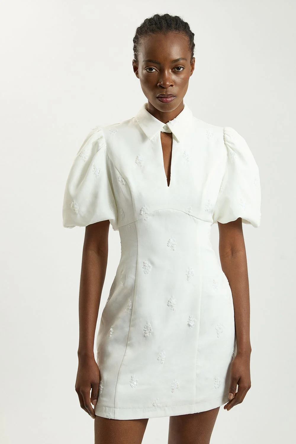 Embellished Short Sleeve Woven Mini Dress - 1