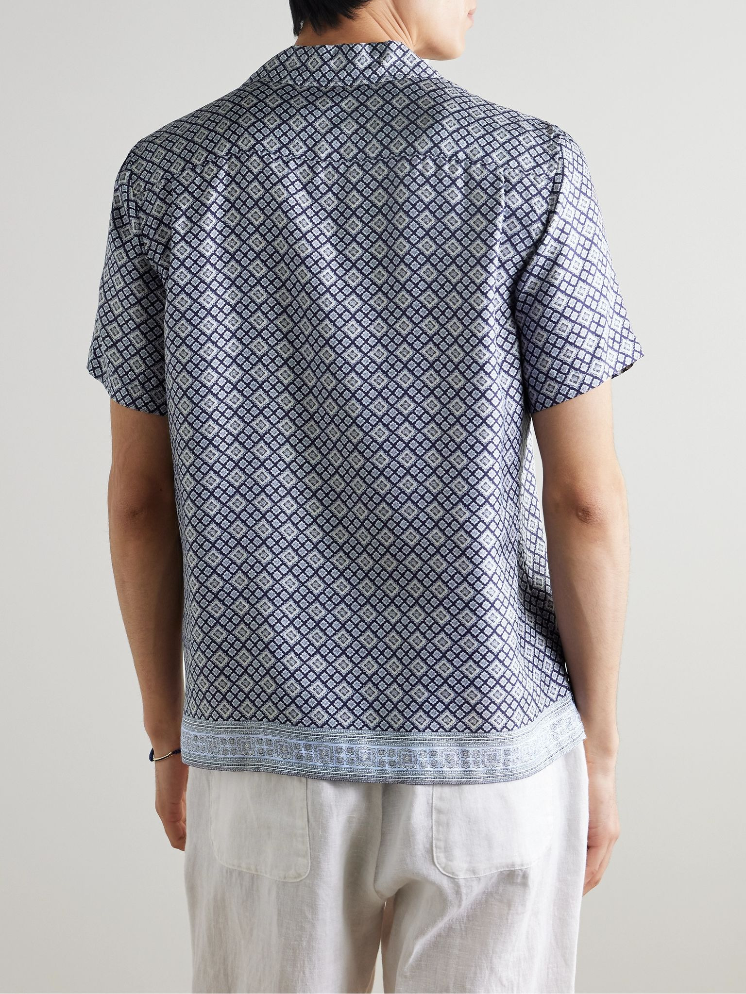 Maitan Camp-Collar Printed Silk-Twill Shirt Navy - 3