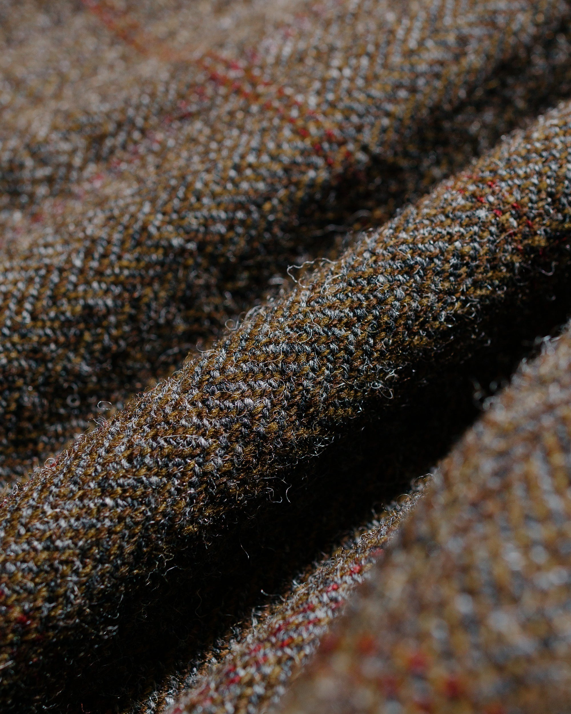 Two Pleat Pant Wool Herringbone Check Dark Olive/Charcoal - 6