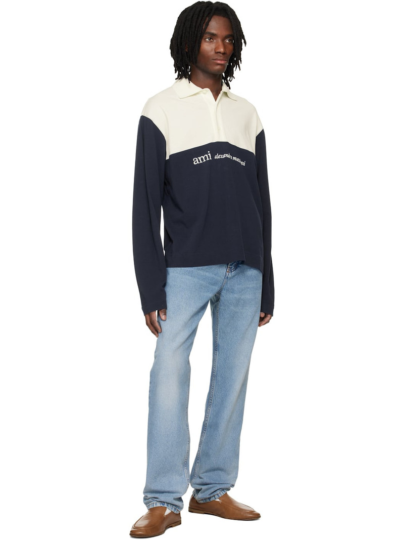 AMI Paris Off White & Navy Embroidery Boxy Fit Polo outlook