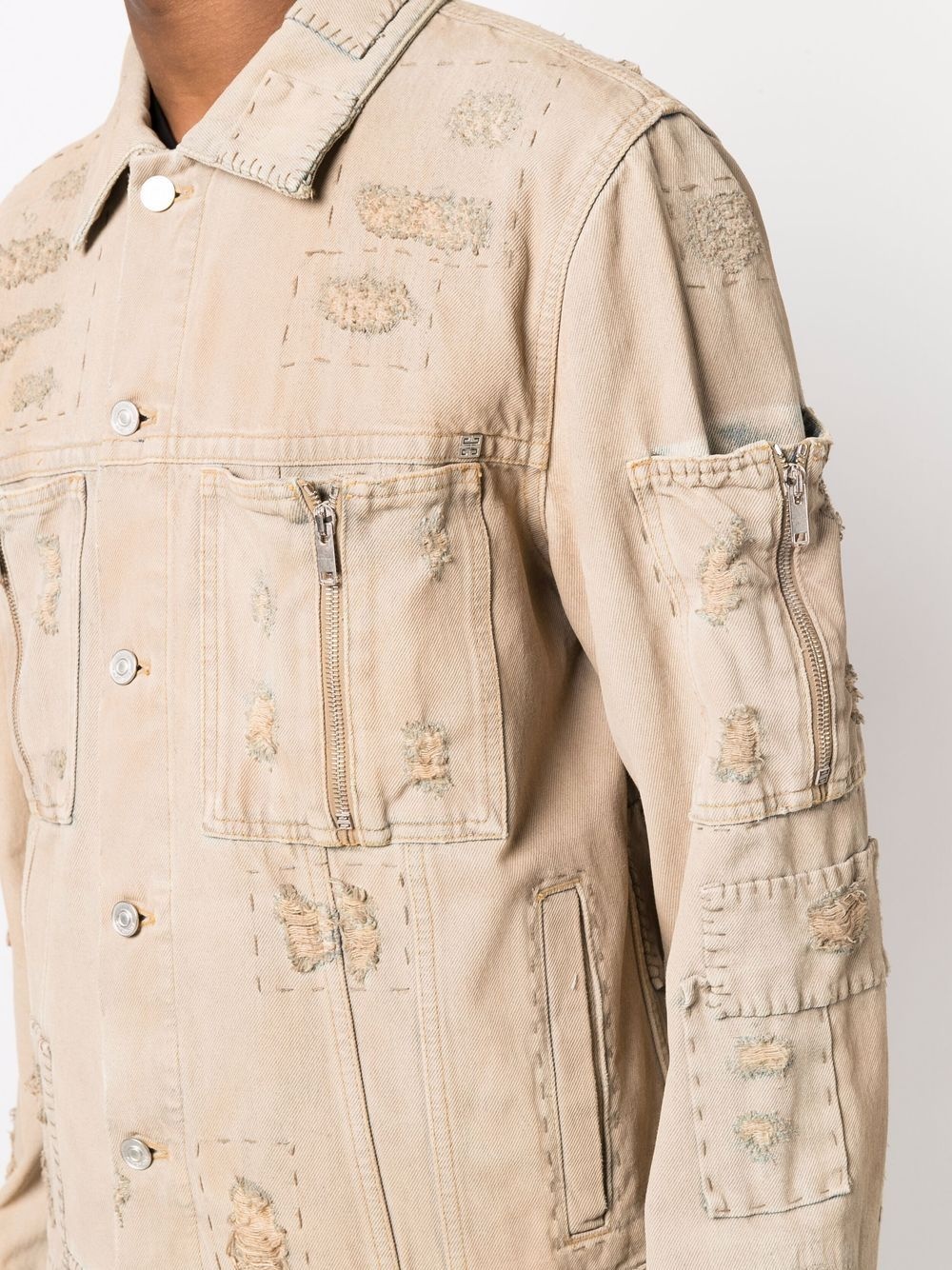 patch-detail distressed denim jacket - 5