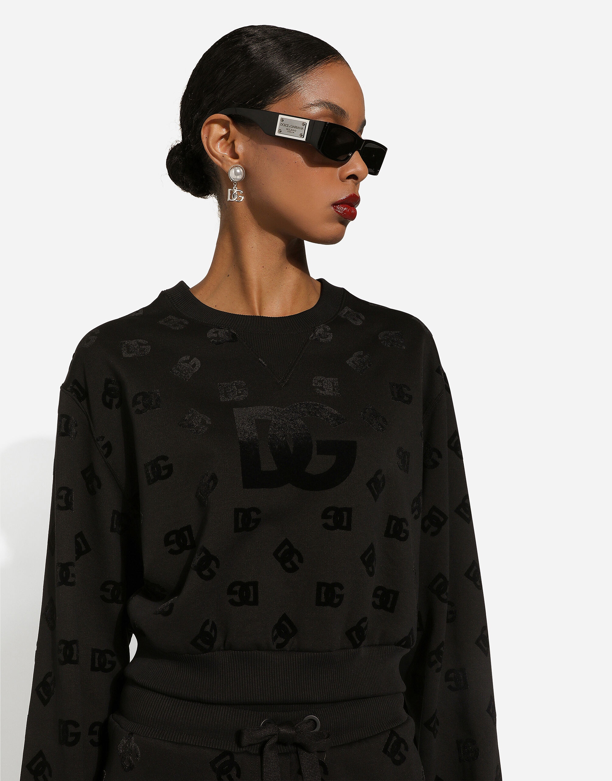 Jersey sweatshirt with flocked DG logo print - 4