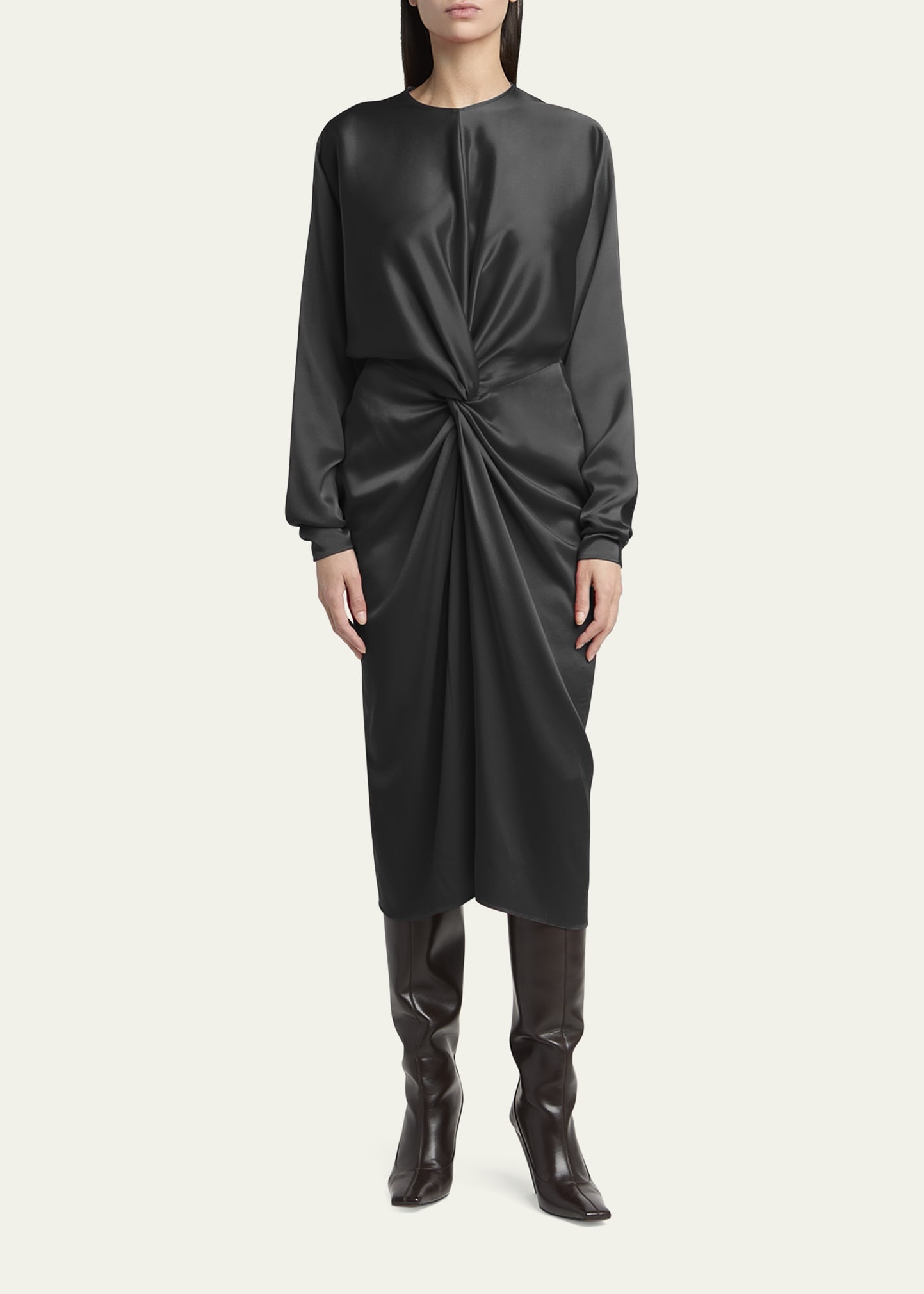 Twist-Front Satin Dress - 2