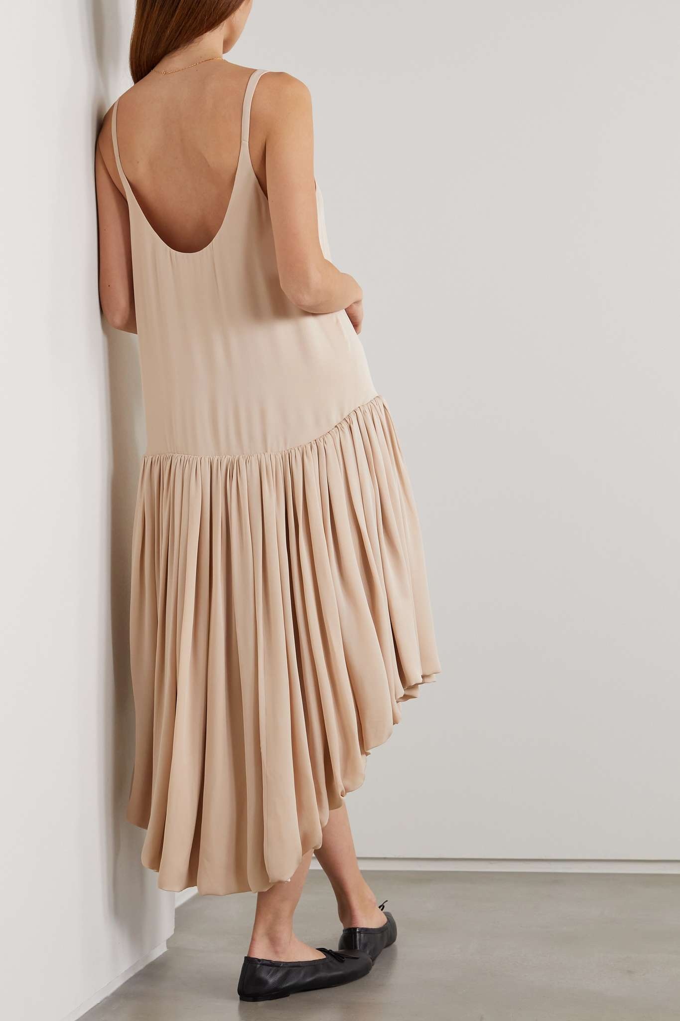 Odette asymmetric pleated silk-georgette dress - 3