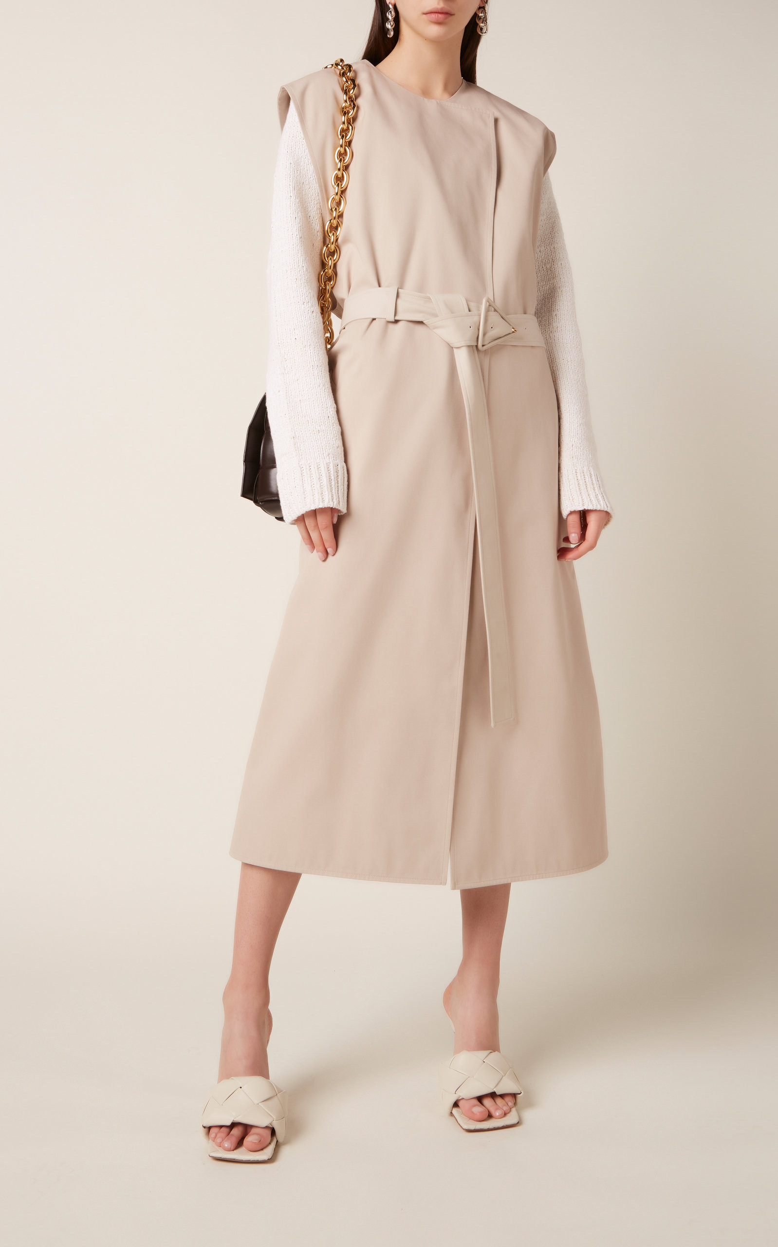 Removable Sleeve Crepe Trench Coat neutral - 3