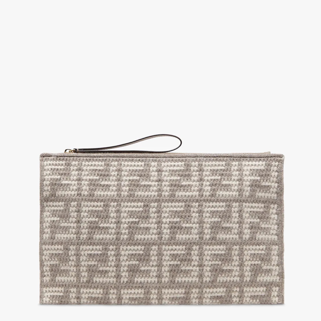 Large pouch with removable bracelet handle. Zipper closure. Made of cashmere knit with the FF motif  - 1