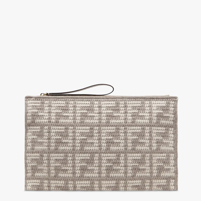 Large pouch with removable bracelet handle. Zipper closure. Made of cashmere knit with the FF motif  1