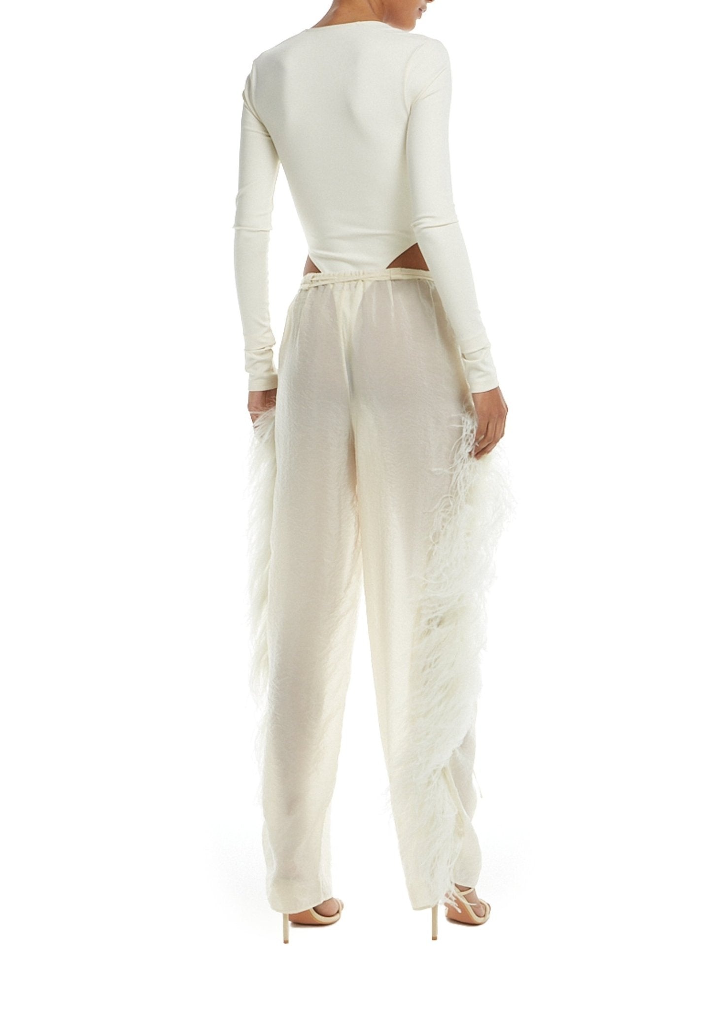 Sheer Cupro Pant With Feathers - 2