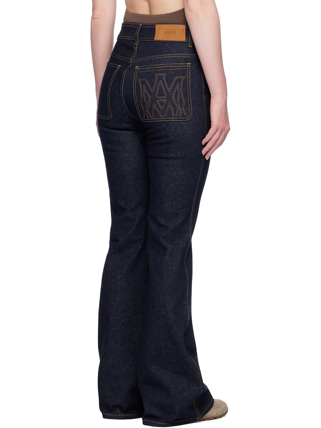 Navy Zip Up Flare Jeans - 3