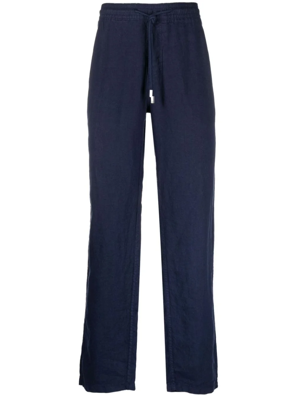 drawstring straight-leg linen trousers - 1