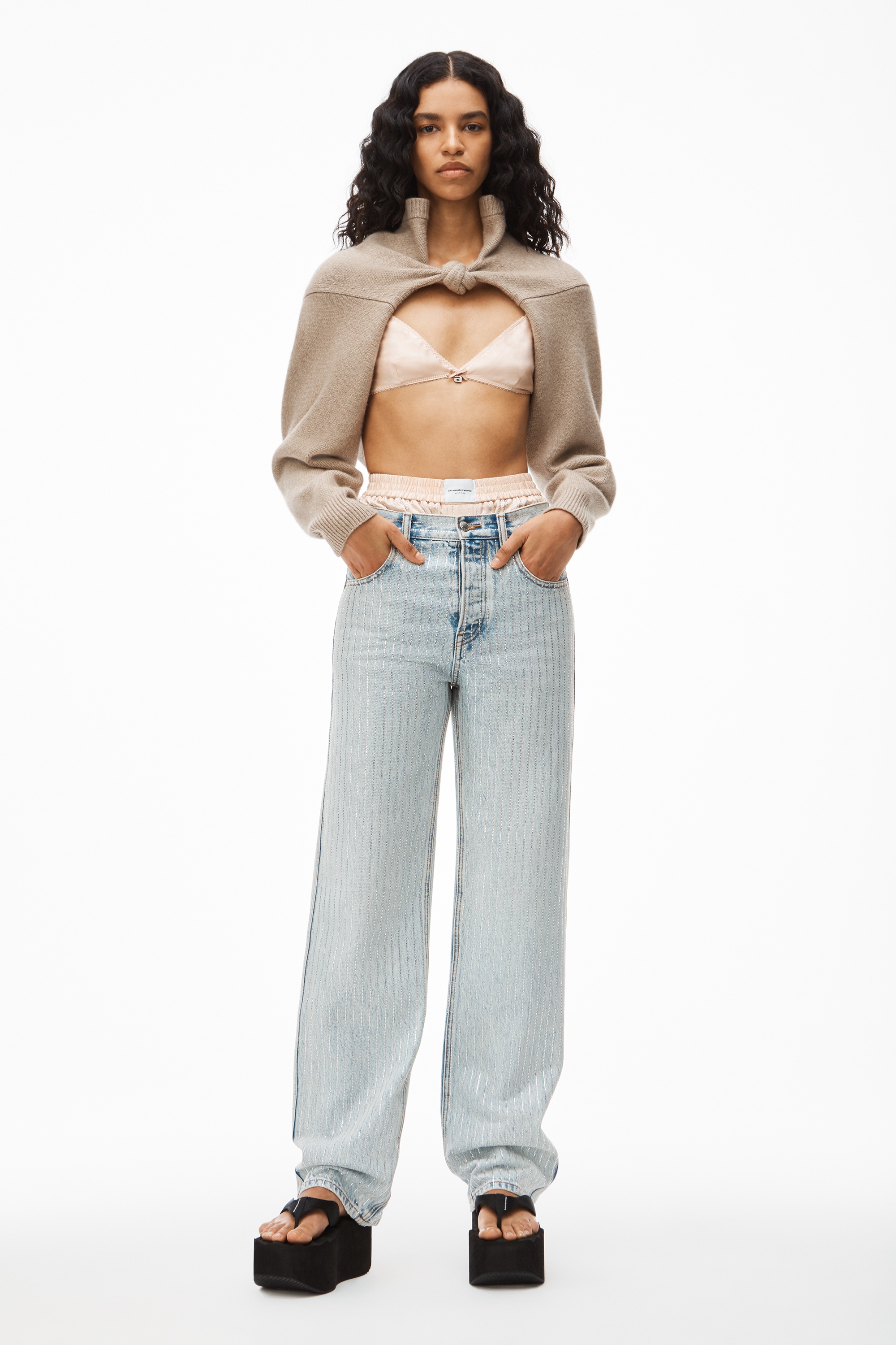 CRYSTAL STRIPE SKATER PANT IN DENIM - 2