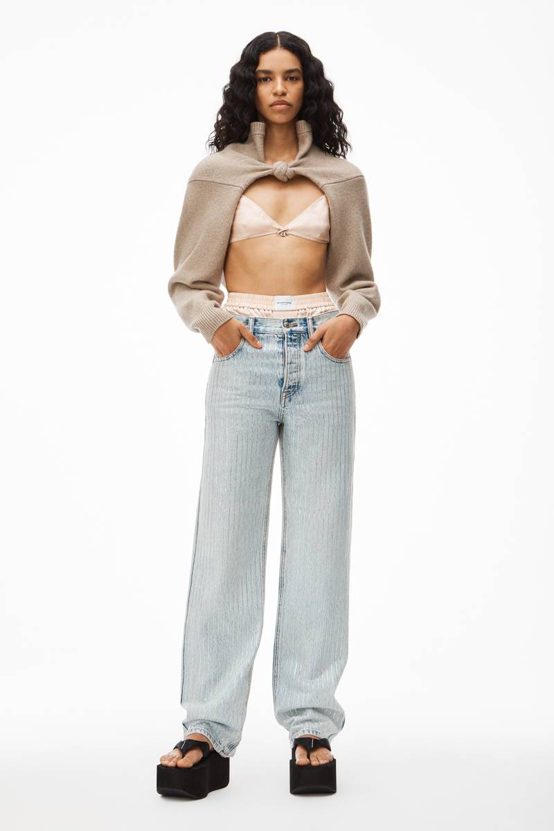 Alexander Wang CRYSTAL STRIPE SKATER PANT IN DENIM outlook