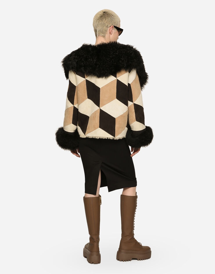 Short heavy jacket in sheepskin patchwork - 3