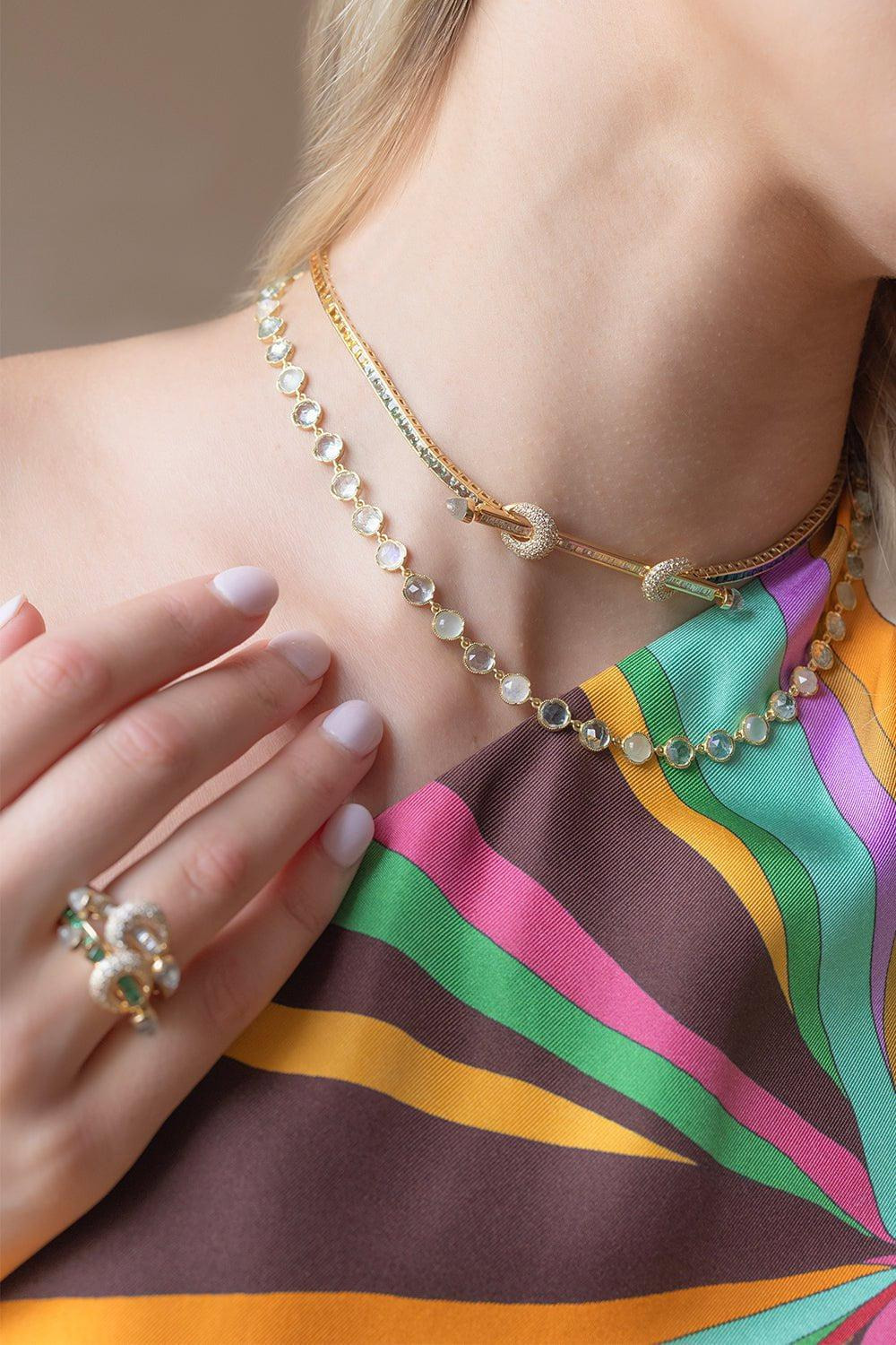 Rainbow Diamond Chakra Tennis Necklace - Yellow Gold - 2