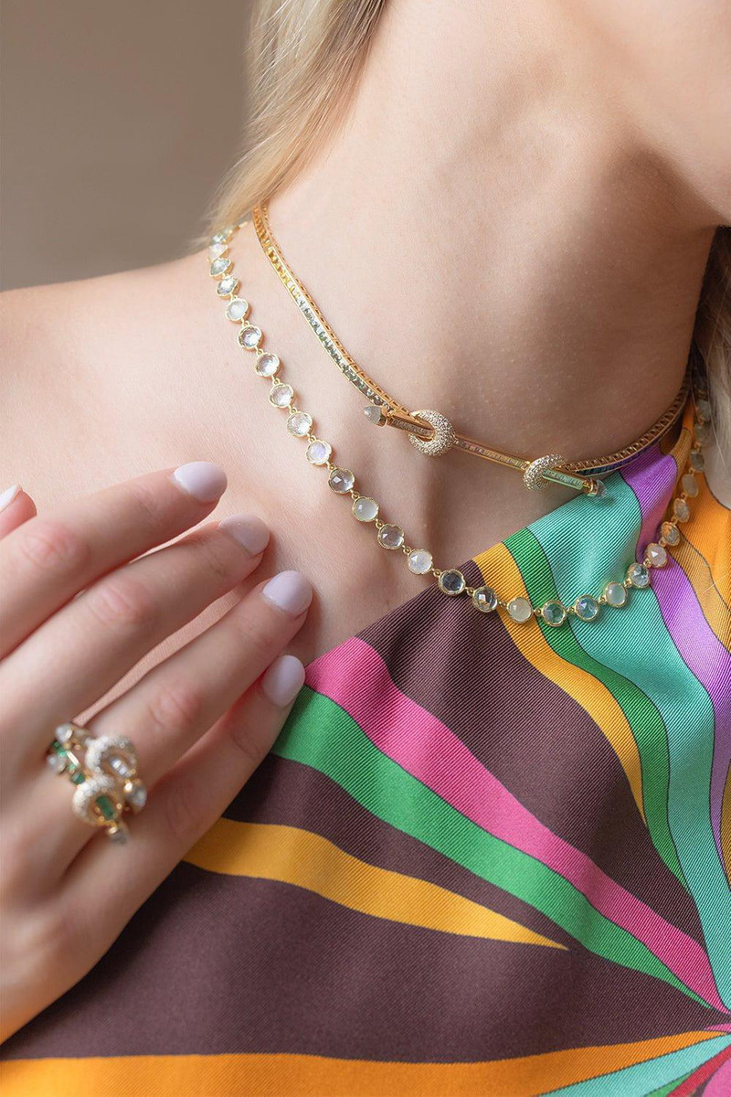 ANANYA Rainbow Diamond Chakra Tennis Necklace - Yellow Gold outlook