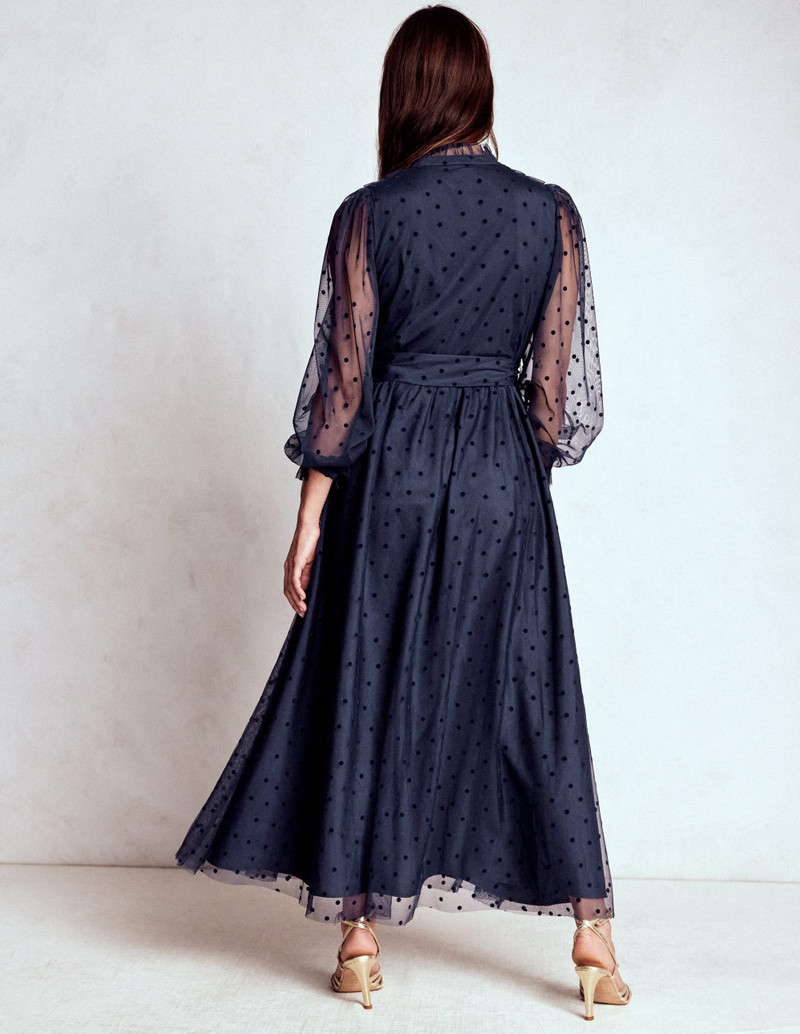Tulle Ruffle Maxi Dress-Navy 4
