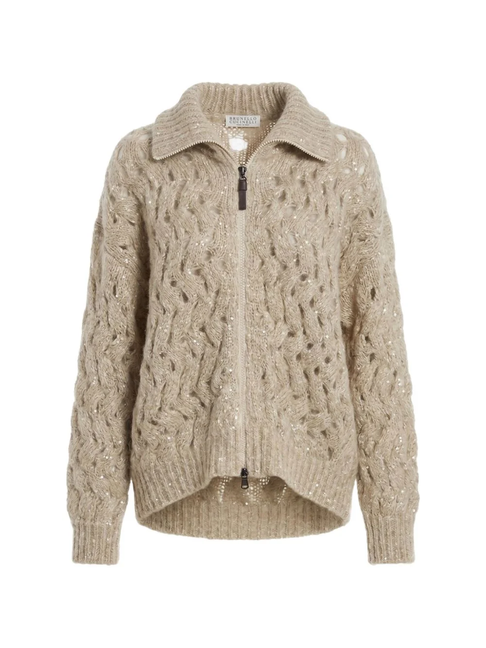 sequin-embellished cable-knit cardigan - 1