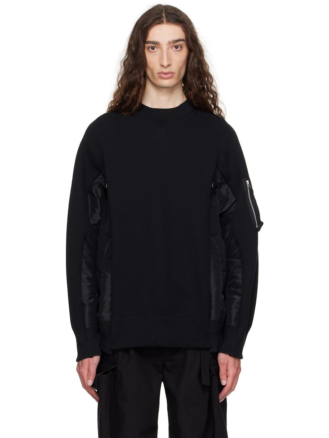Black Sponge Sweat & Nylon Twill Sweatshirt - 1