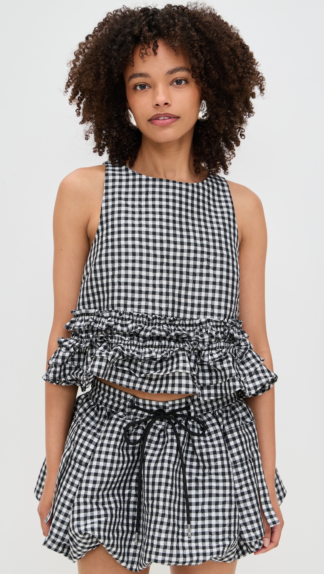 Crinkled Taffeta Check Frill Top - 6