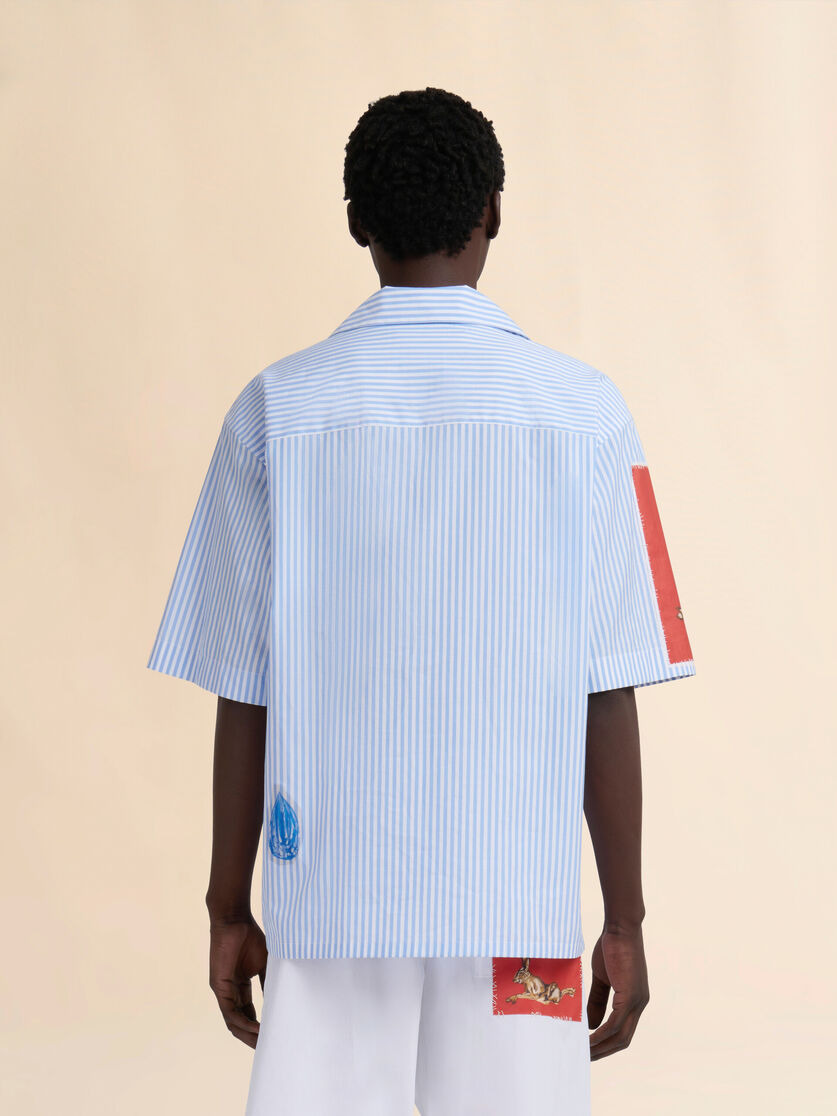 LIGHT BLUE STRIPED POPLIN BOWLING SHIRT - 3