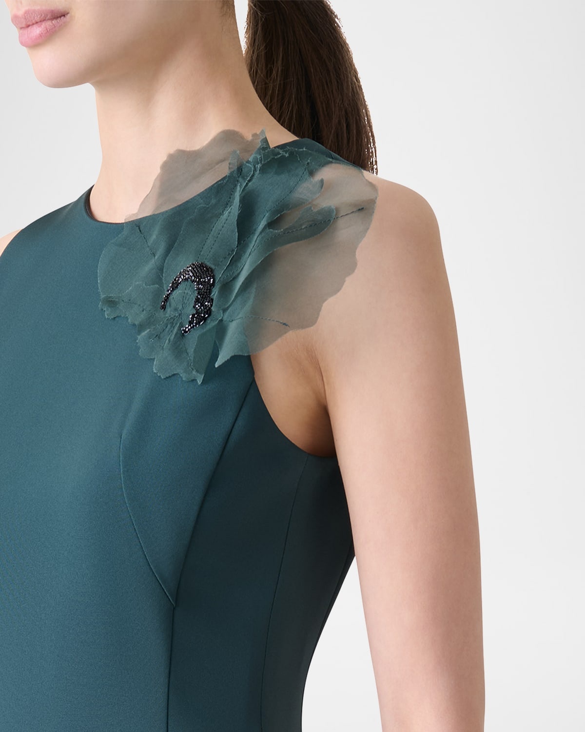 3D Anemone Flower Silk Crepe Sheath Dress - 5