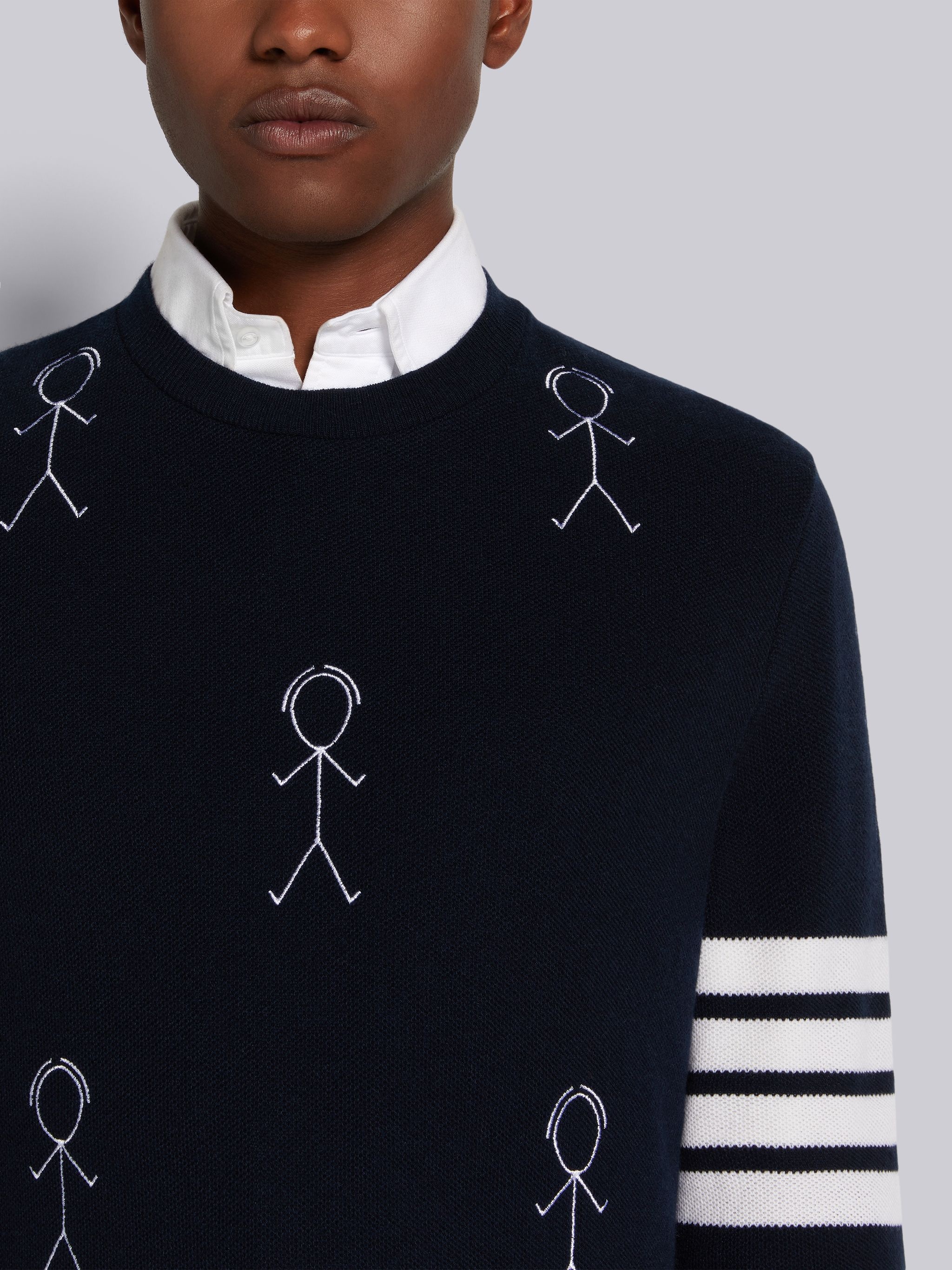 Navy Cashmere Pique 4-Bar Mr. Thom Half Drop Embroidered Sweatshirt - 5