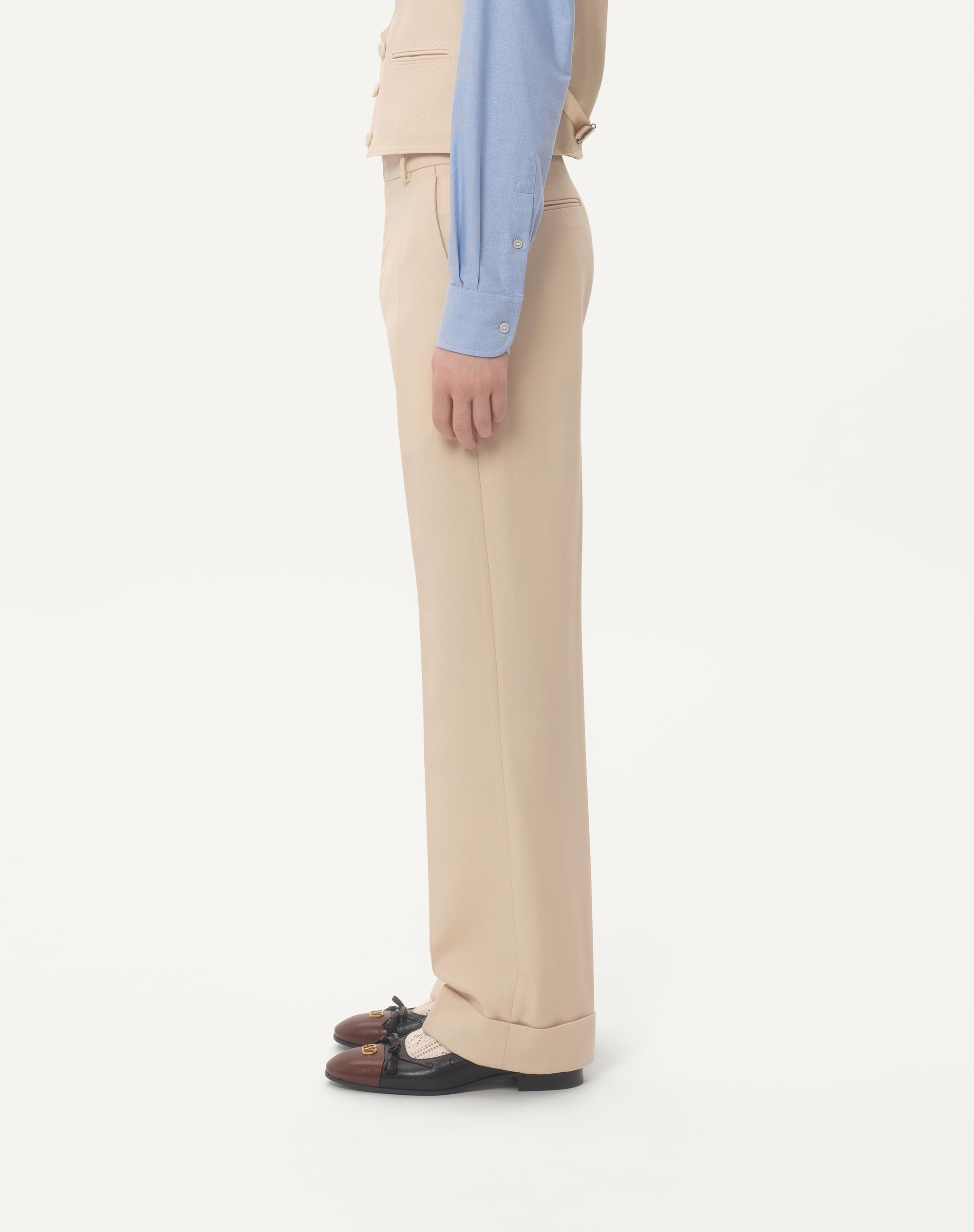 WOOL GABARDINE PANTS WITH TURN-UPS - 5