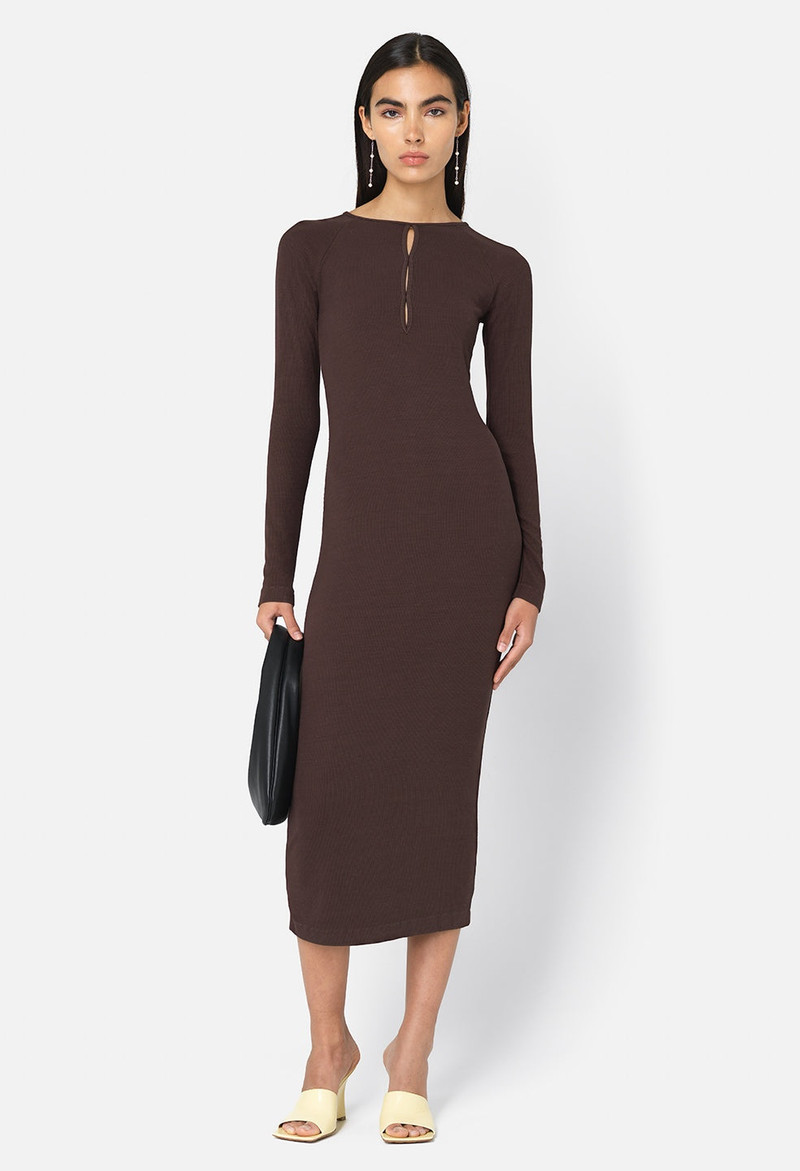 John Elliott GEMINI RIB LS KEYHOLE MIDI DRESS outlook