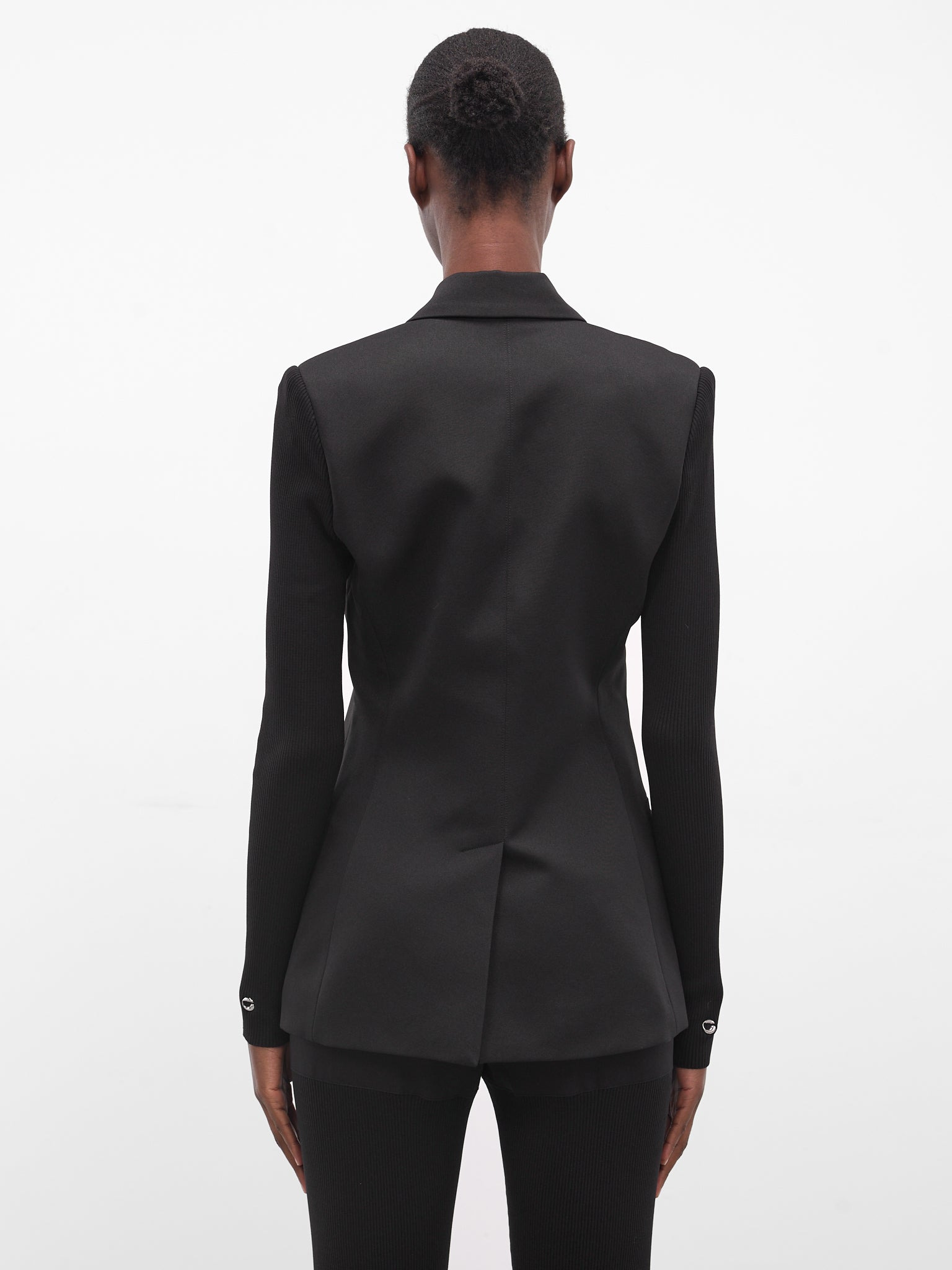 Black Rib-Knit Sleeve Blazer - 3