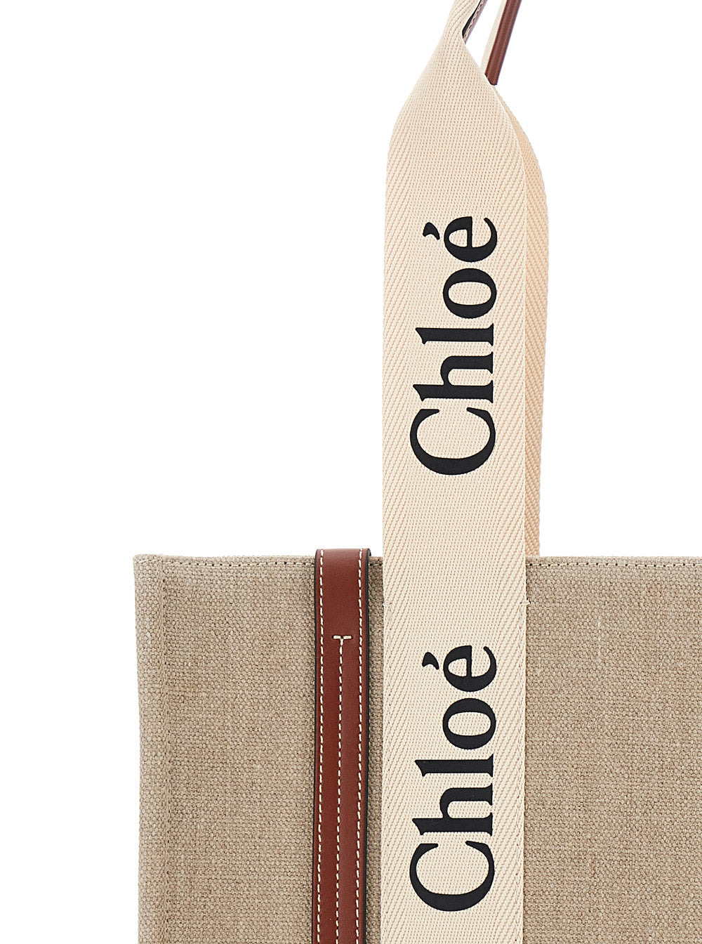 Chloé Women 'Medium Woody' Beige Handbag With Logo Lettering On The Front In Linen Woman - 5