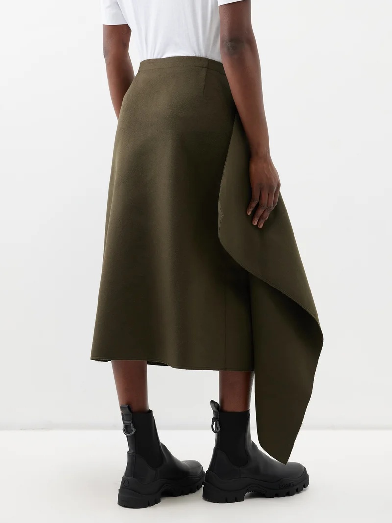 Moncler Asymmetric wool-blend midi skirt | matchesfashion