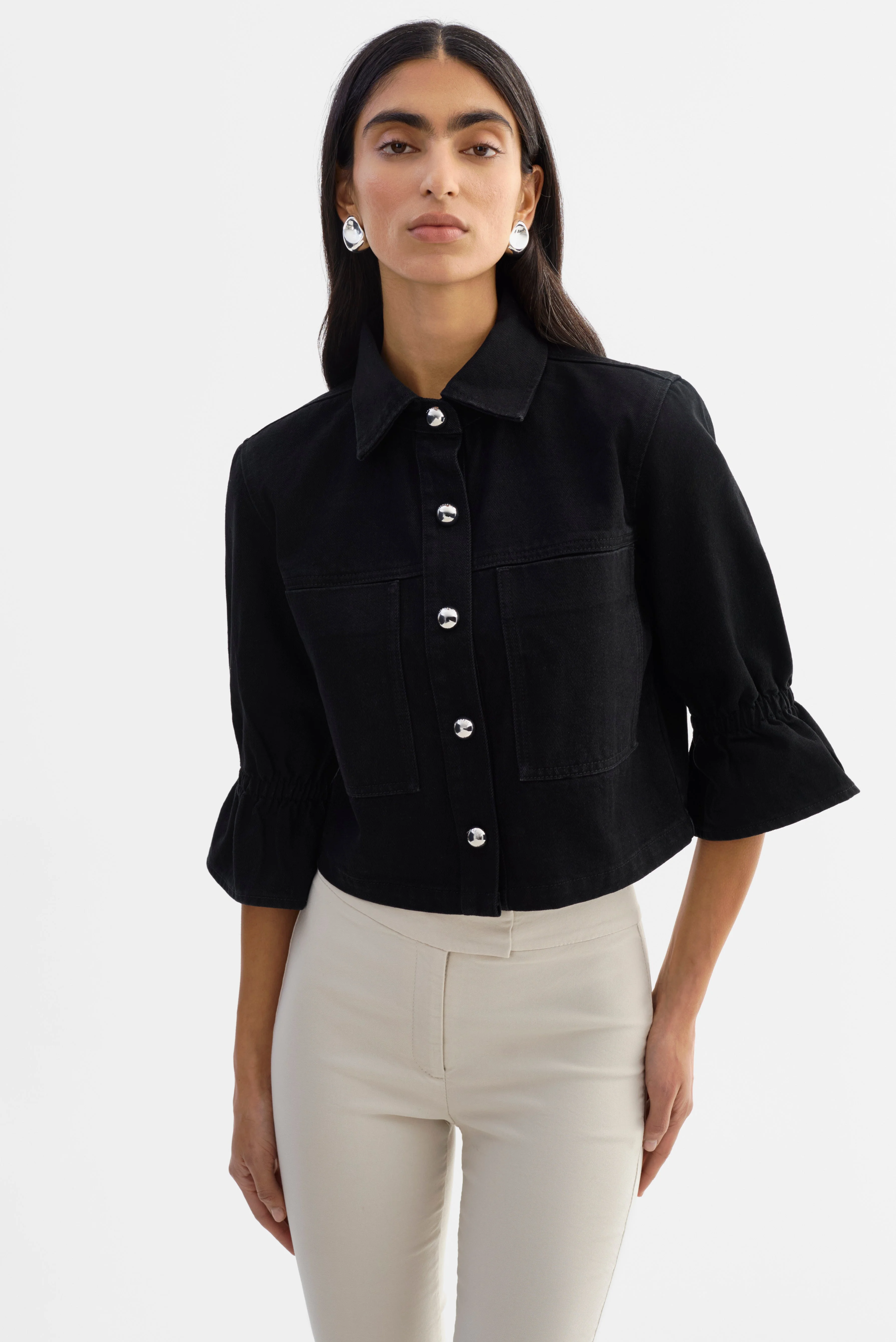 CAROLINA D | Ruffle Sleeve Denim Jacket - 1