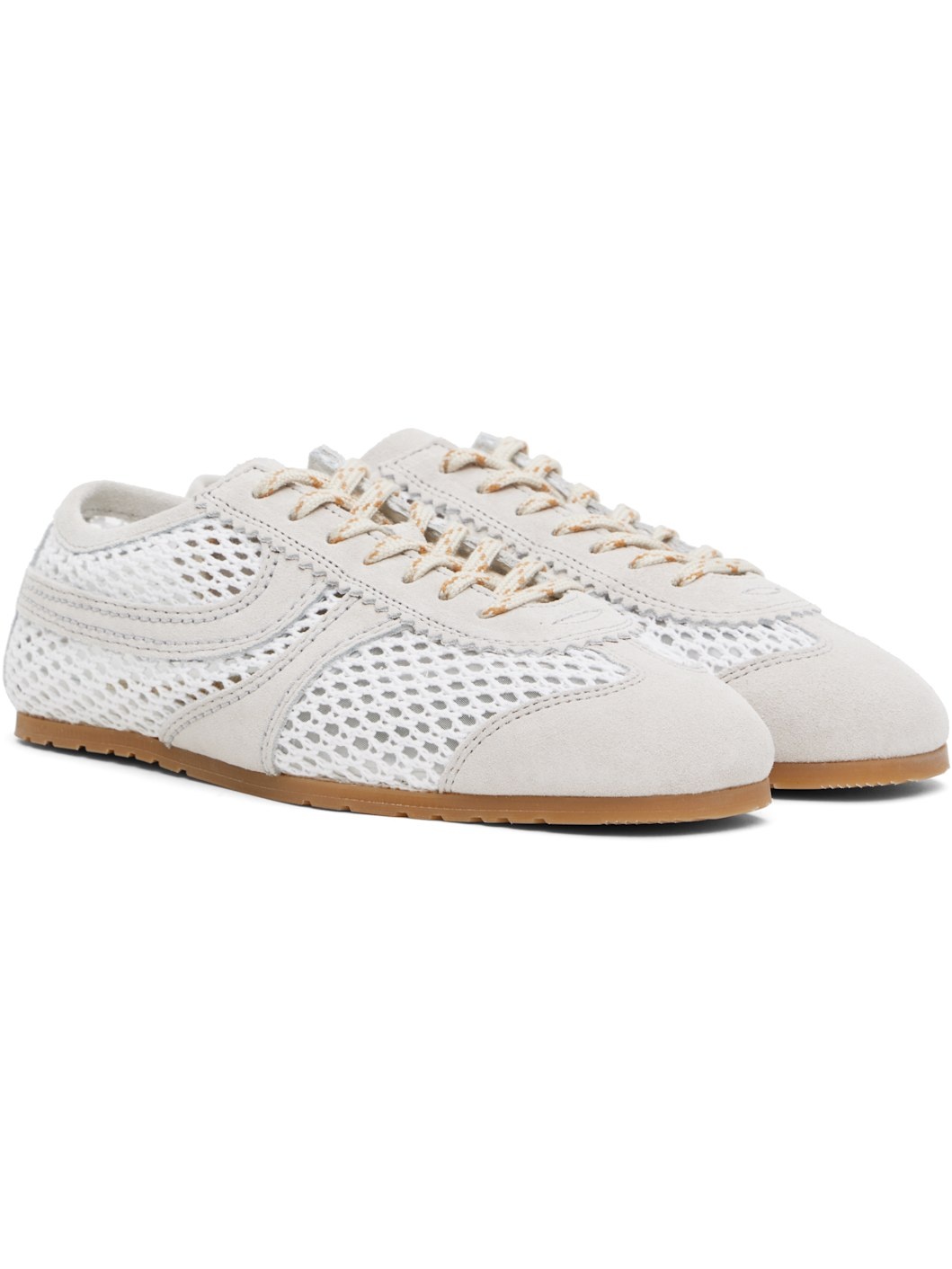 White & Taupe Suede Sneakers - 4