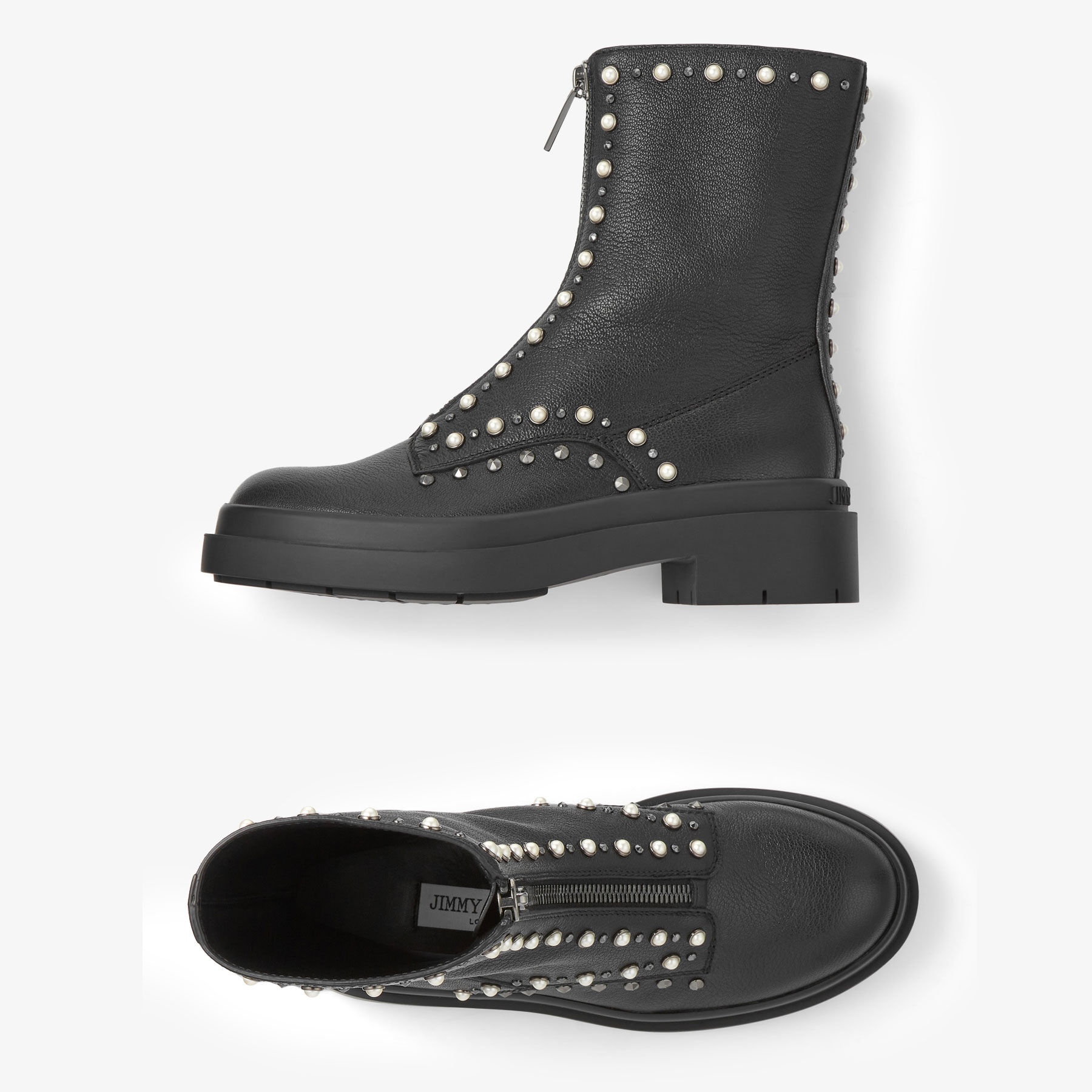Nola Flat
Black Leather Boots with Pearls and Studs - 5